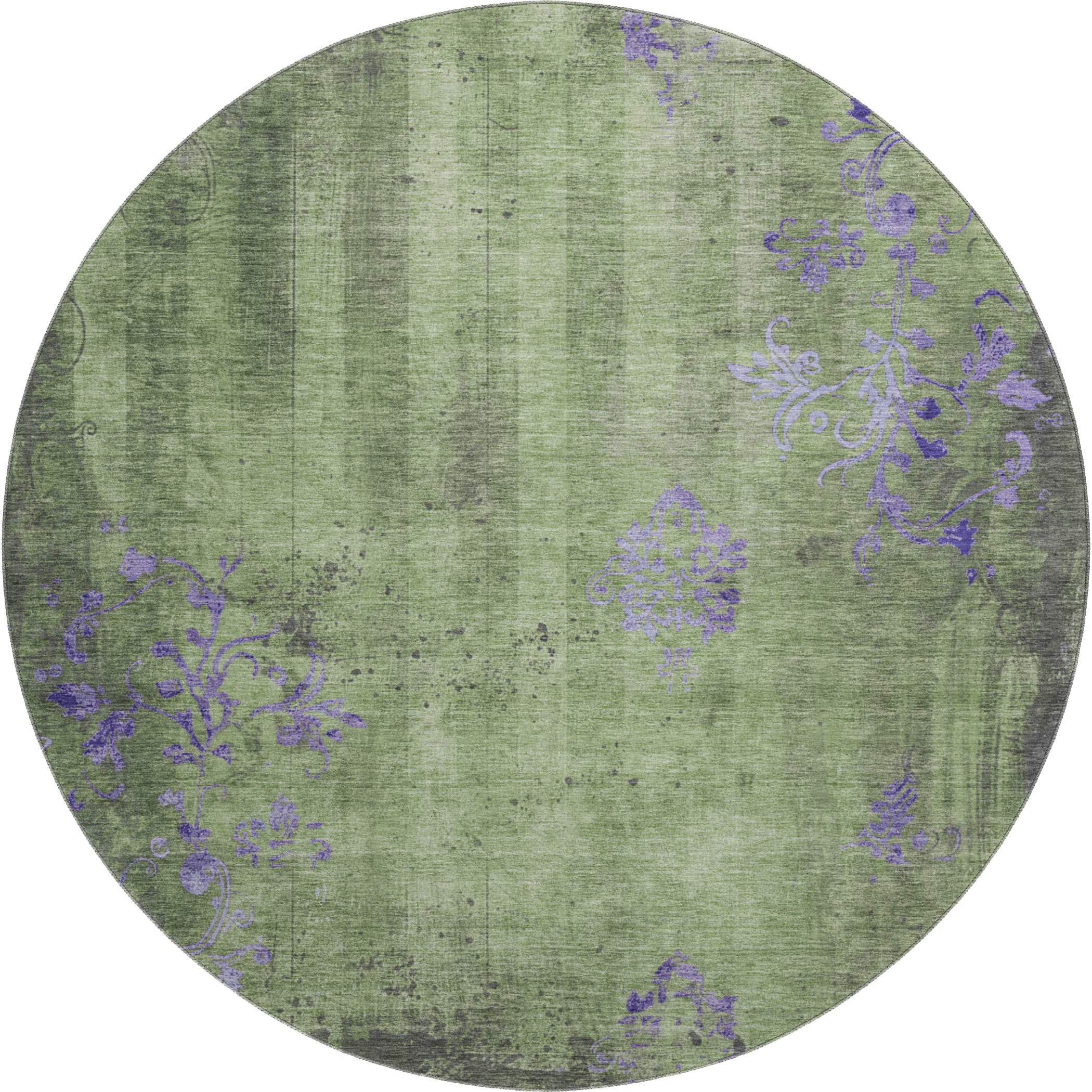Queenstown Machine Washable Transitional Aloe Green Rug 8' x 8' #shape_Round
