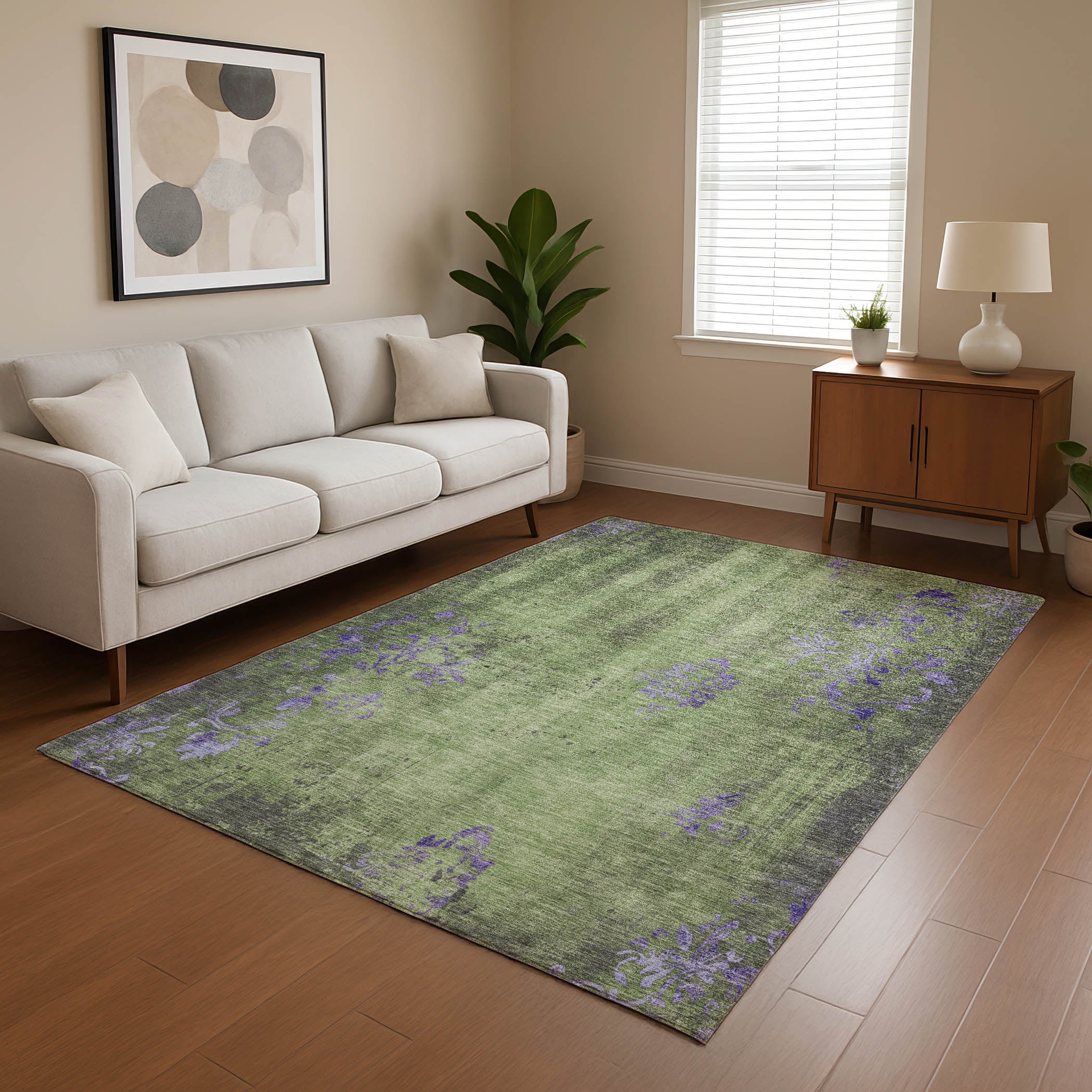 Queenstown Machine Washable Transitional Aloe Green Rug 2'6" x 3'10" #shape_Rectangle