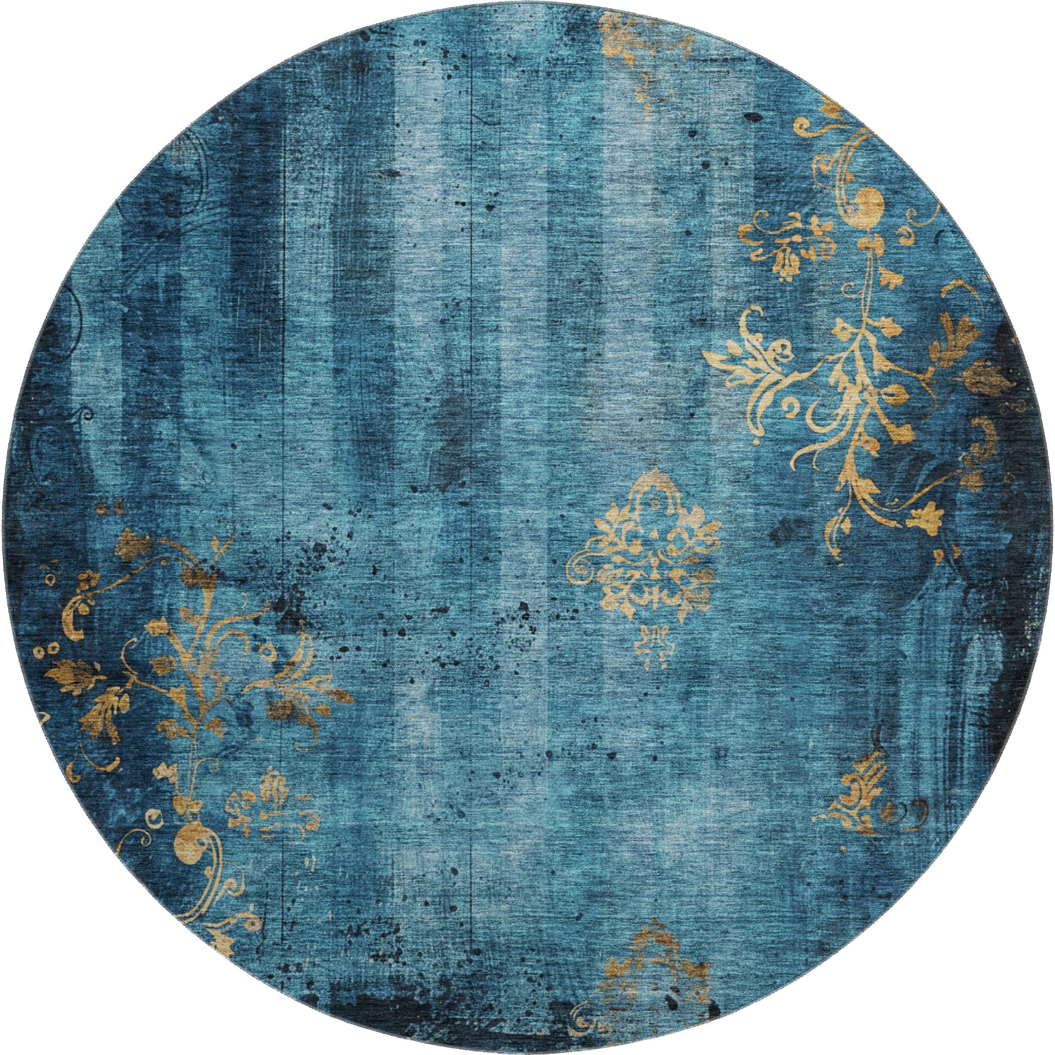 Queenstown Machine Washable Transitional Blue Rug 8' x 8' #shape_Round