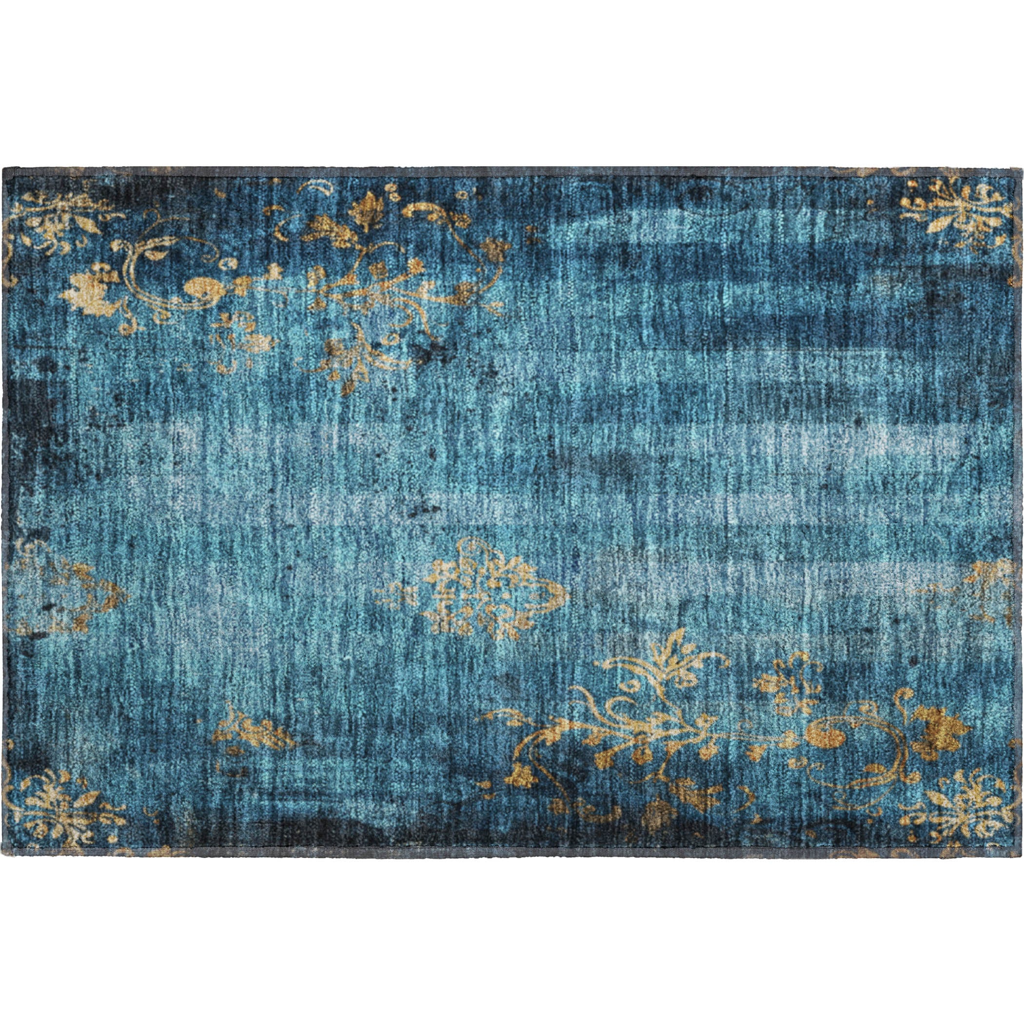 Queenstown Machine Washable Transitional Blue Rug 1'8" x 2'6" #shape_Rectangle