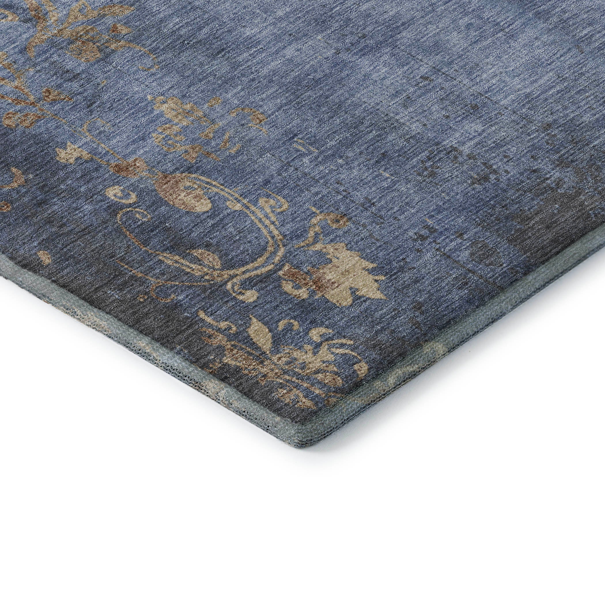 Queenstown Machine Washable Transitional Denim Blue Rug 1'8" x 2'6" #shape_Rectangle