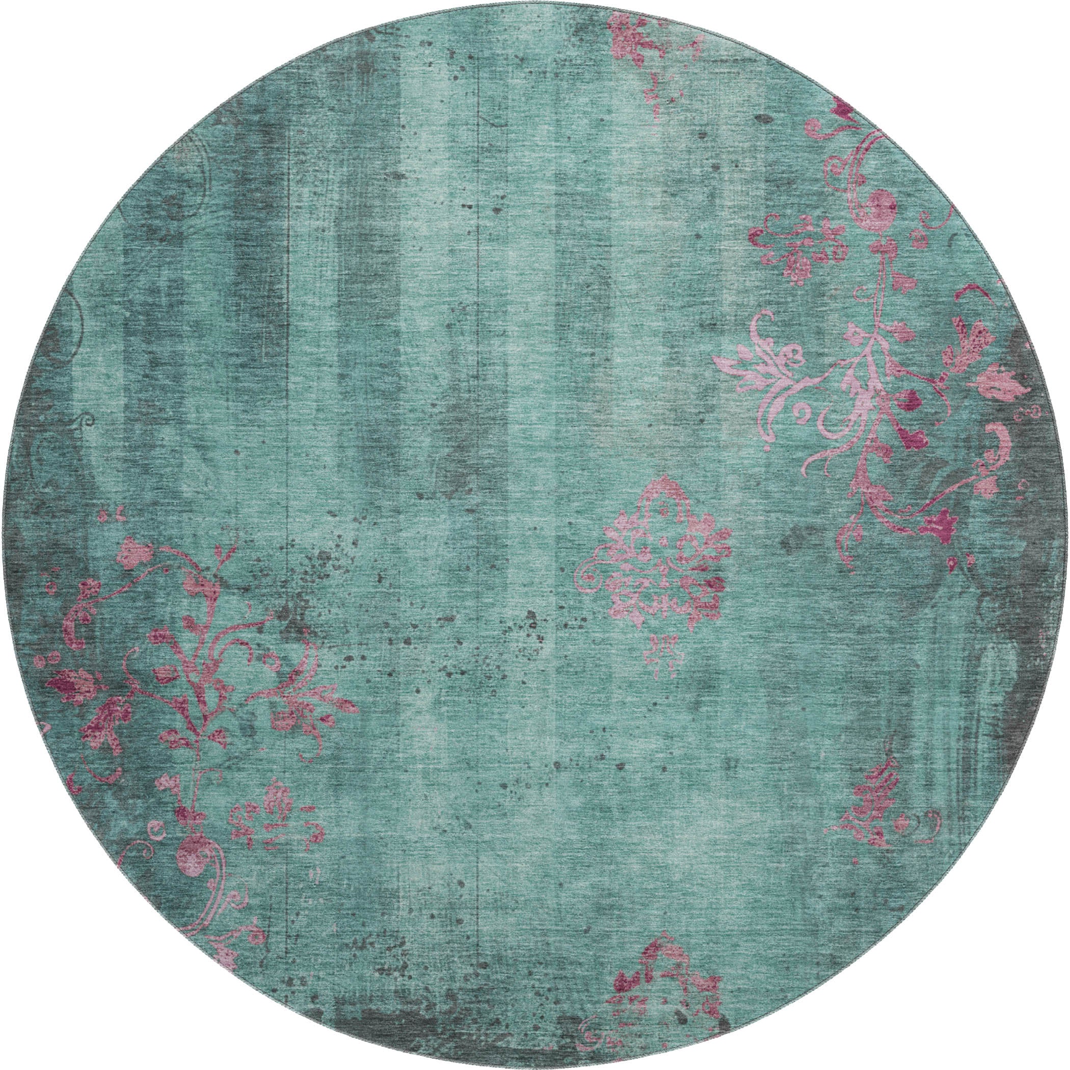 Queenstown Machine Washable Transitional Seafoam Blue Rug 8' x 8' #shape_Round