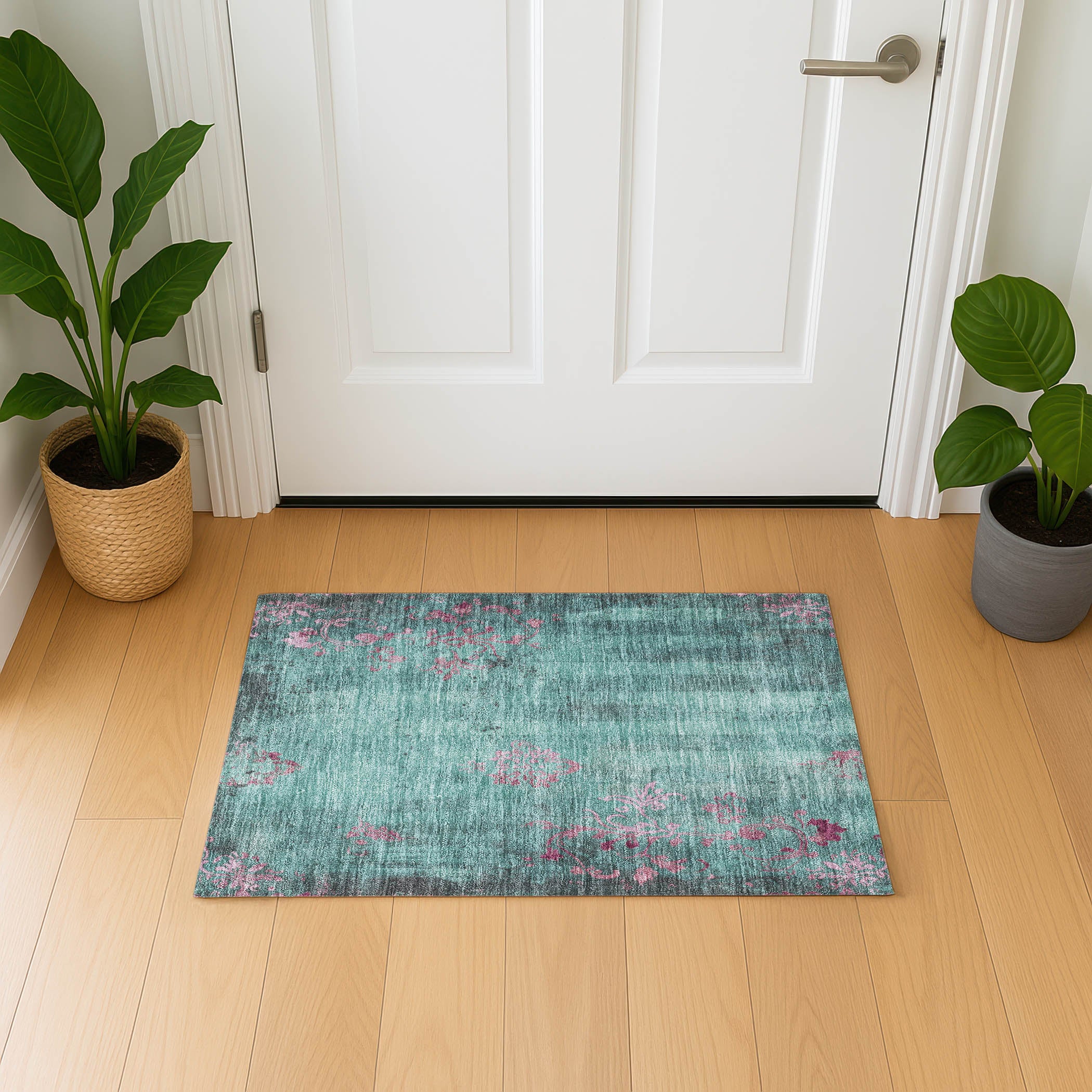 Queenstown Machine Washable Transitional Seafoam Blue Rug 1'8" x 2'6" #shape_Rectangle