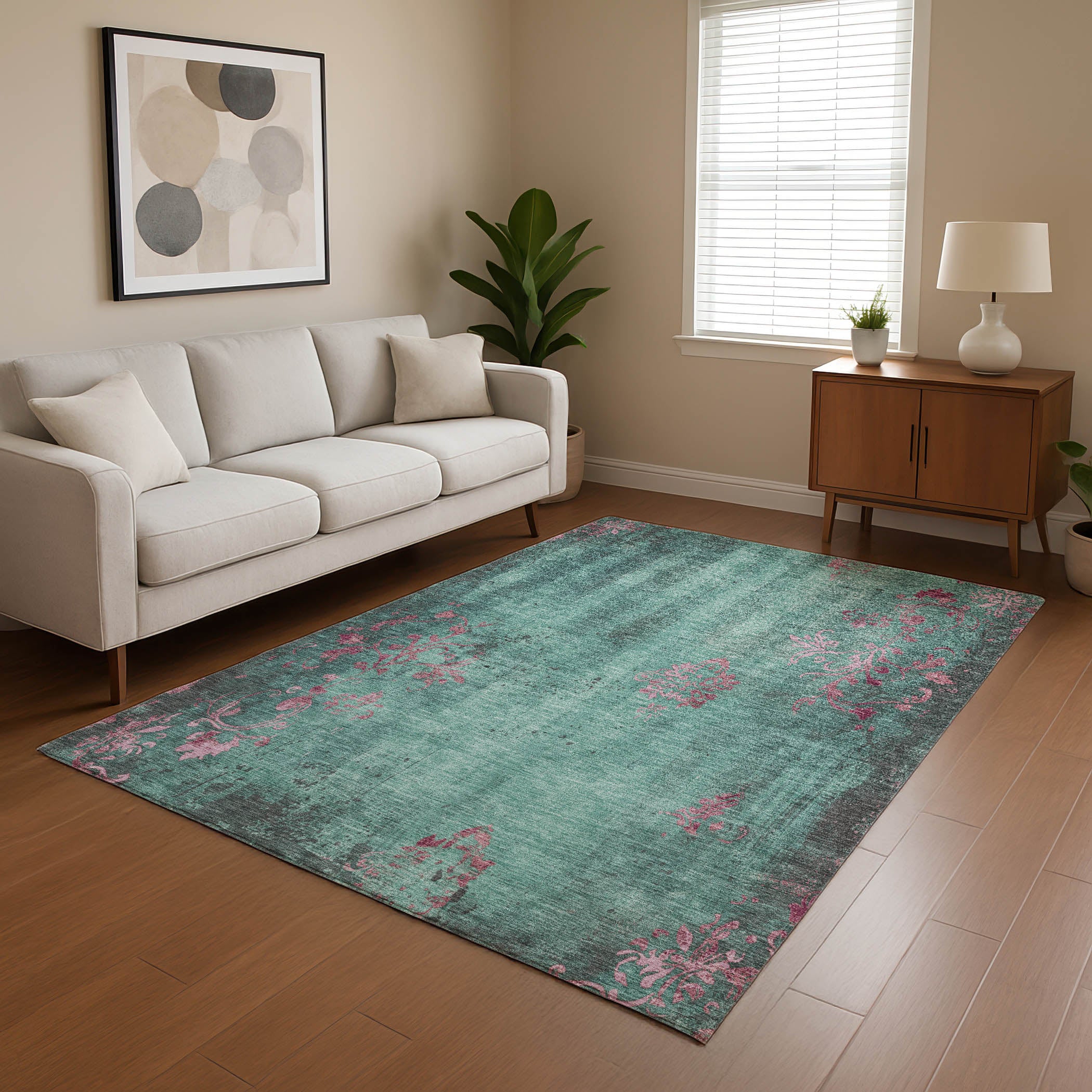 Queenstown Machine Washable Transitional Seafoam Blue Rug 2'6" x 3'10" #shape_Rectangle