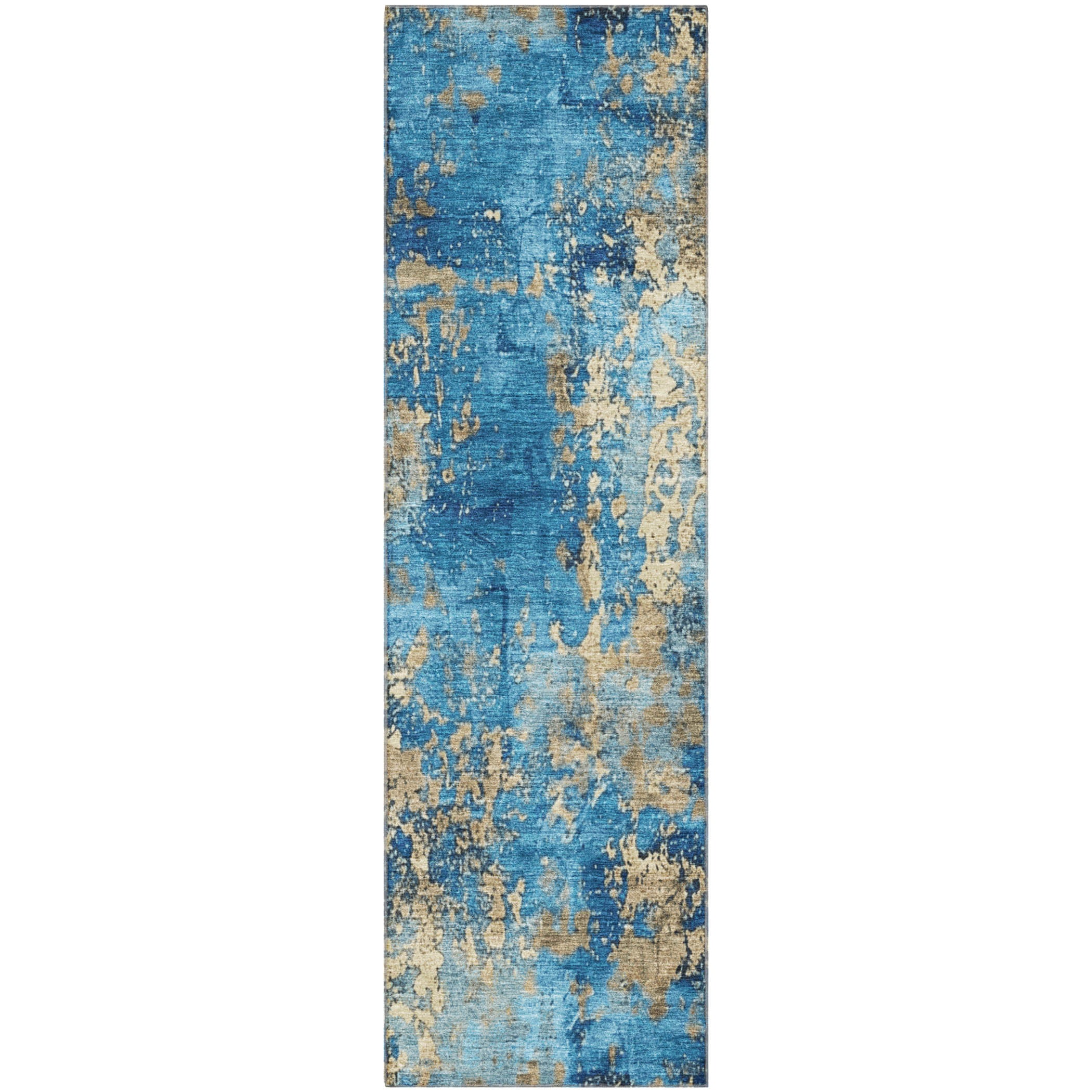 Salzburg Machine Washable Transitional Blue Rug 2'3" x 7'6" #shape_Runner