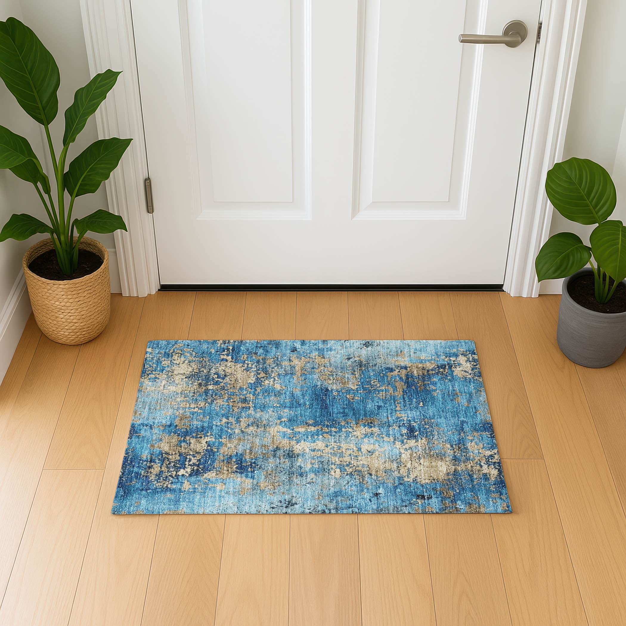 Salzburg Machine Washable Transitional Blue Rug 1'8" x 2'6" #shape_Rectangle