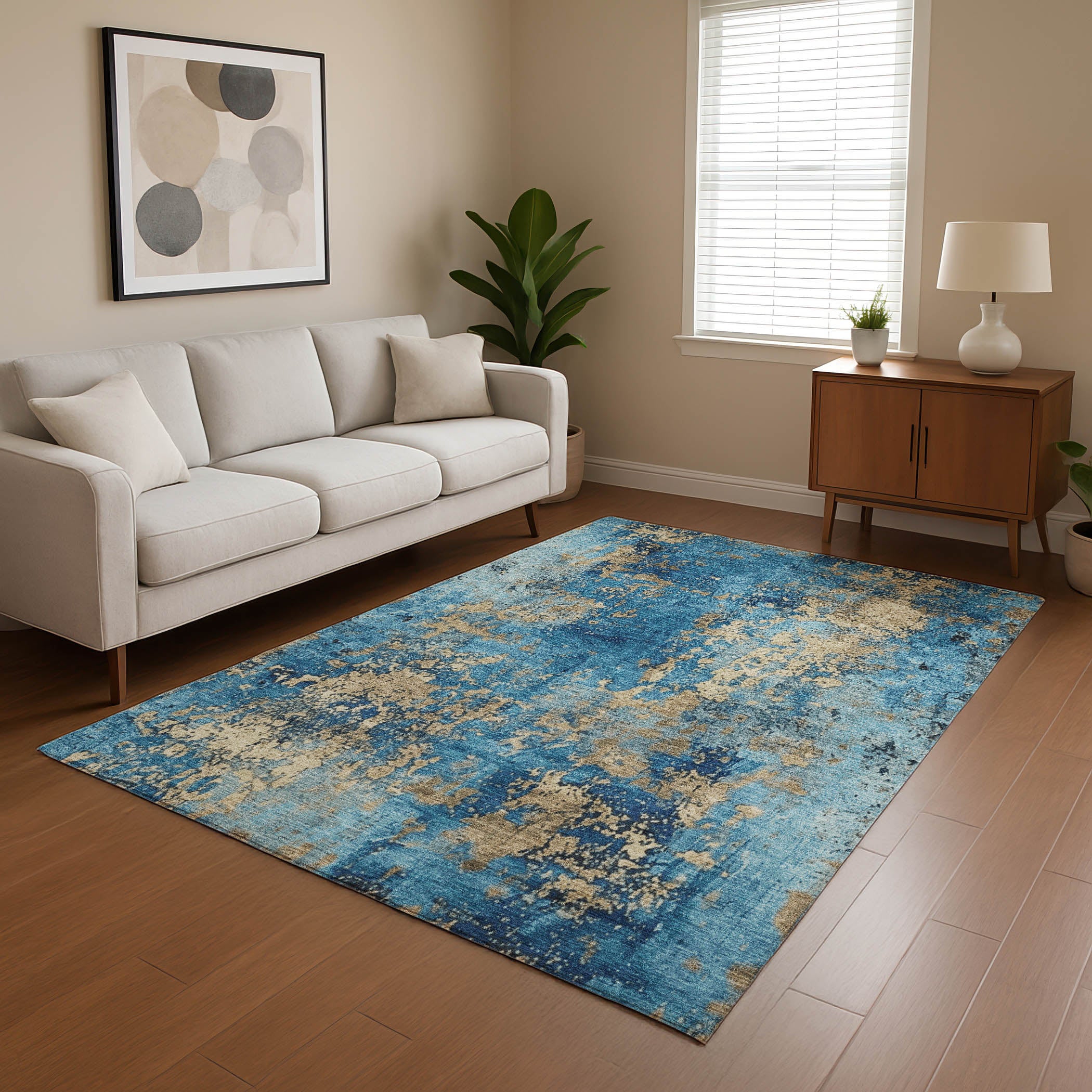 Salzburg Machine Washable Transitional Blue Rug 2'6" x 3'10" #shape_Rectangle