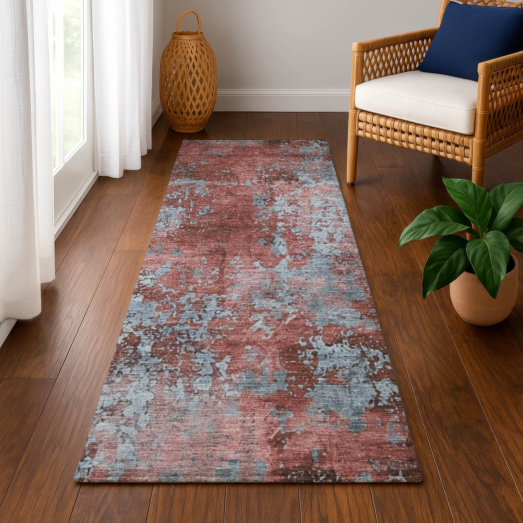 Salzburg Machine Washable Transitional Coral Orange Rug 2'3" x 7'6" #shape_Runner