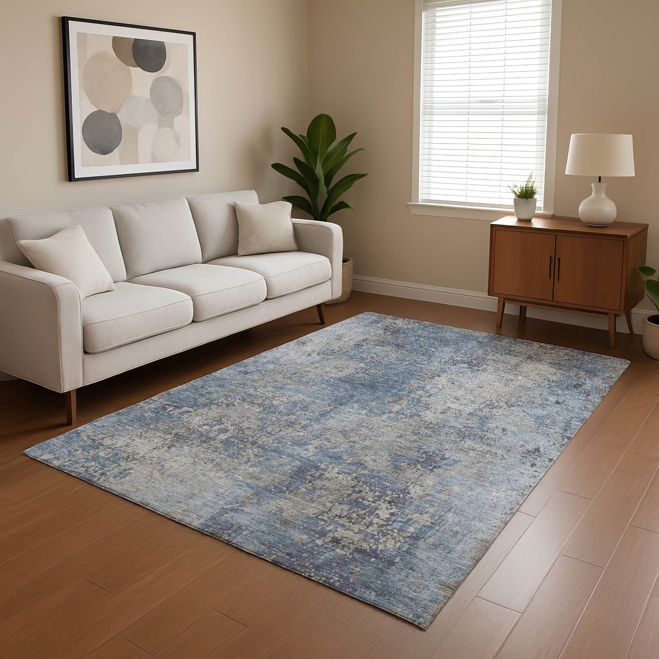 Salzburg Machine Washable Transitional Denim Blue Rug 2'6" x 3'10" #shape_Rectangle