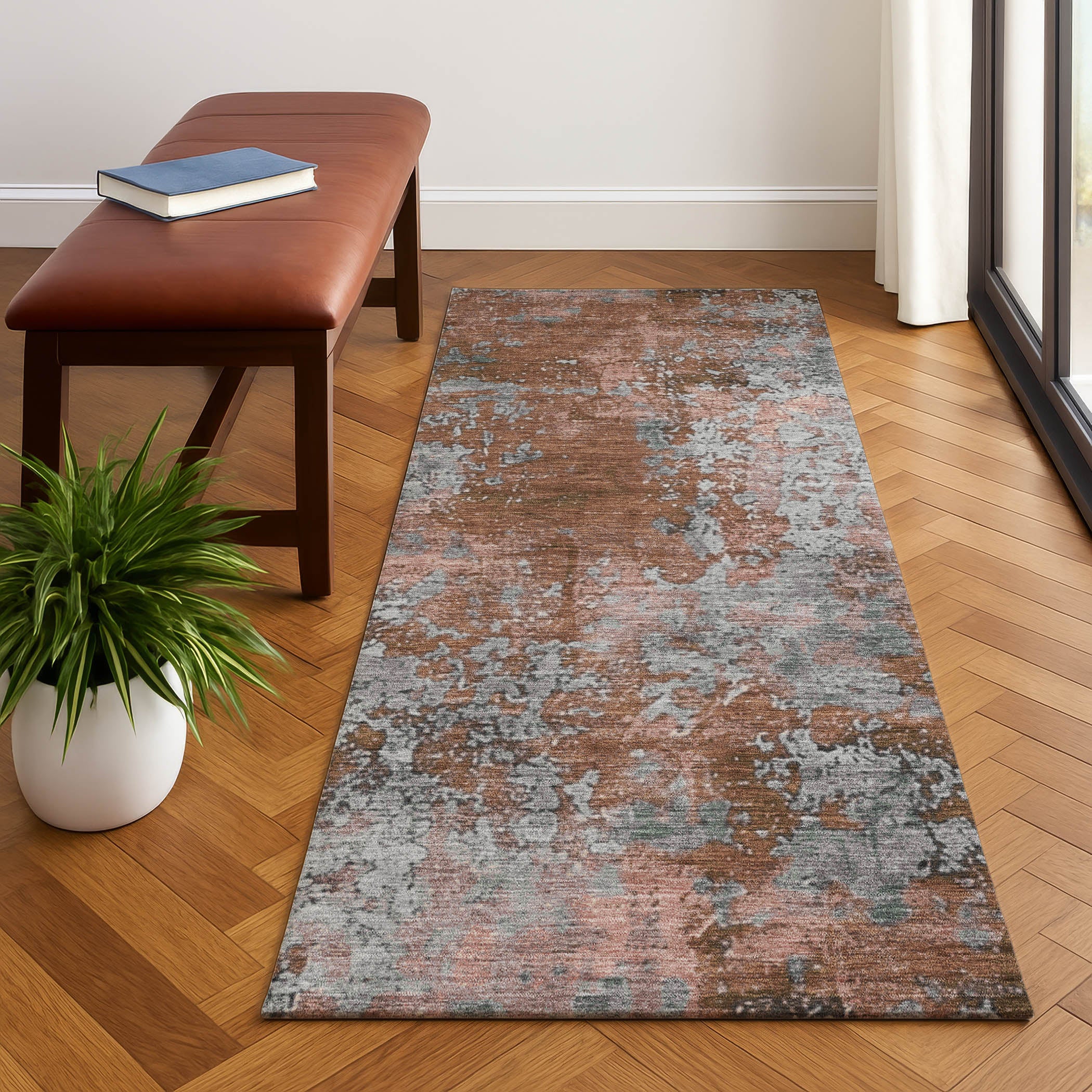 Salzburg Machine Washable Transitional Paprika Orange Rug 2'3" x 7'6" #shape_Runner