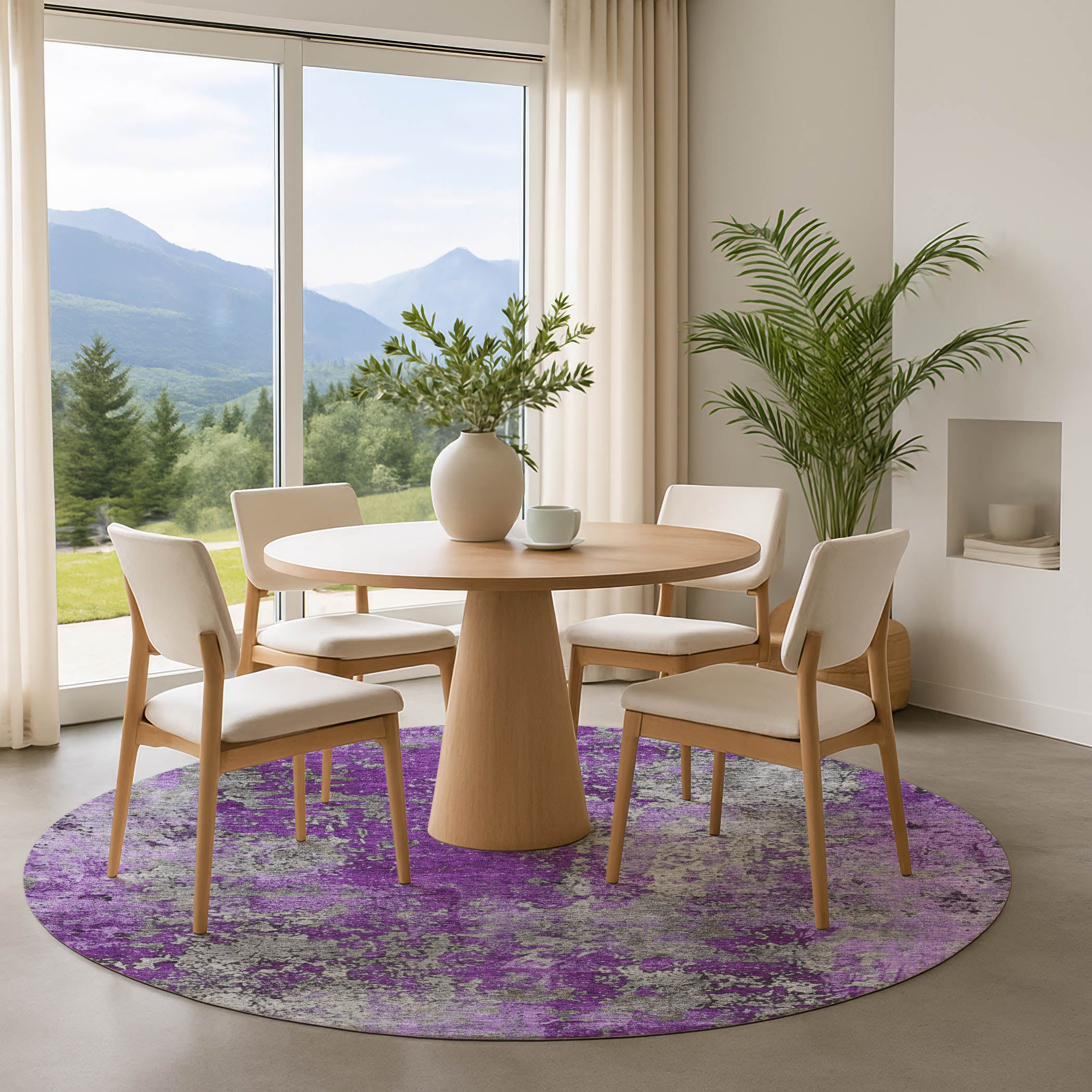 Salzburg Machine Washable Transitional Purple Rug 8' x 8' #shape_Round