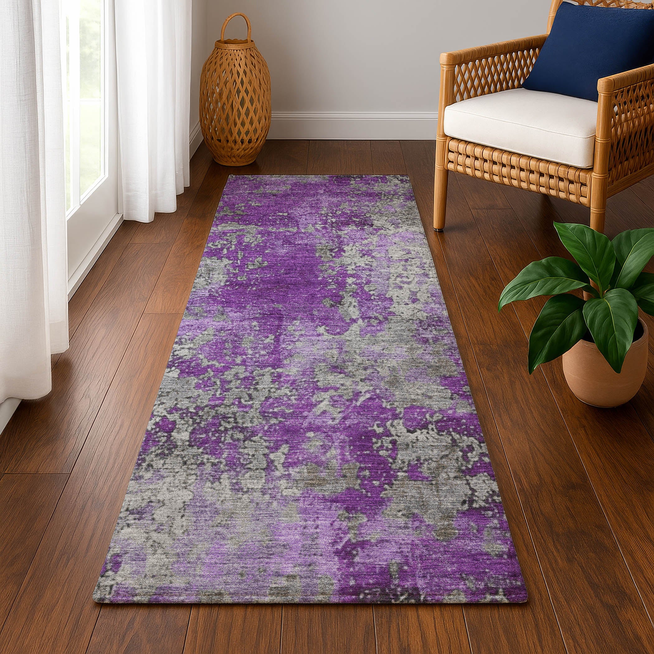 Salzburg Machine Washable Transitional Purple Rug 2'3" x 7'6" #shape_Runner