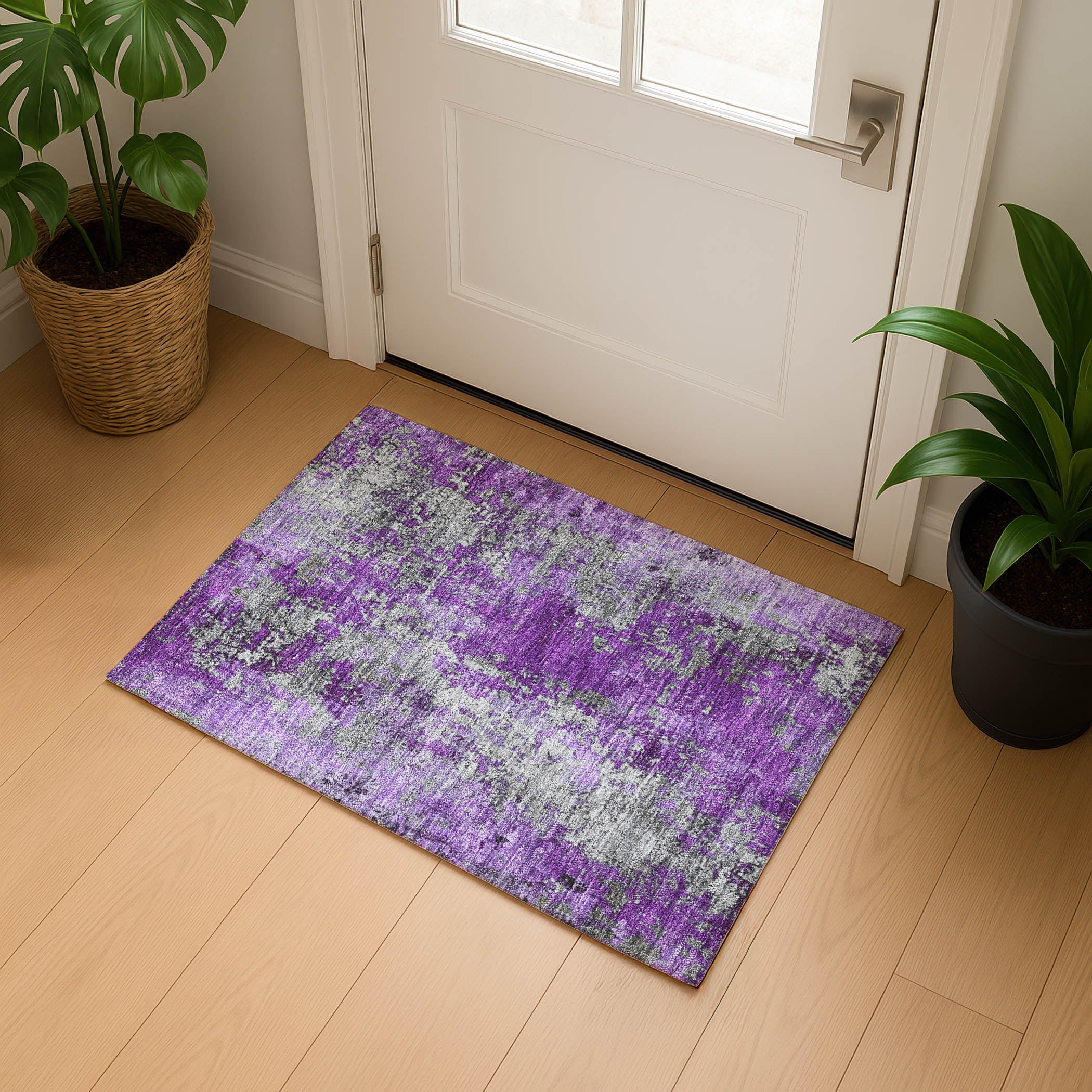 Salzburg Machine Washable Transitional Purple Rug 1'8" x 2'6" #shape_Rectangle