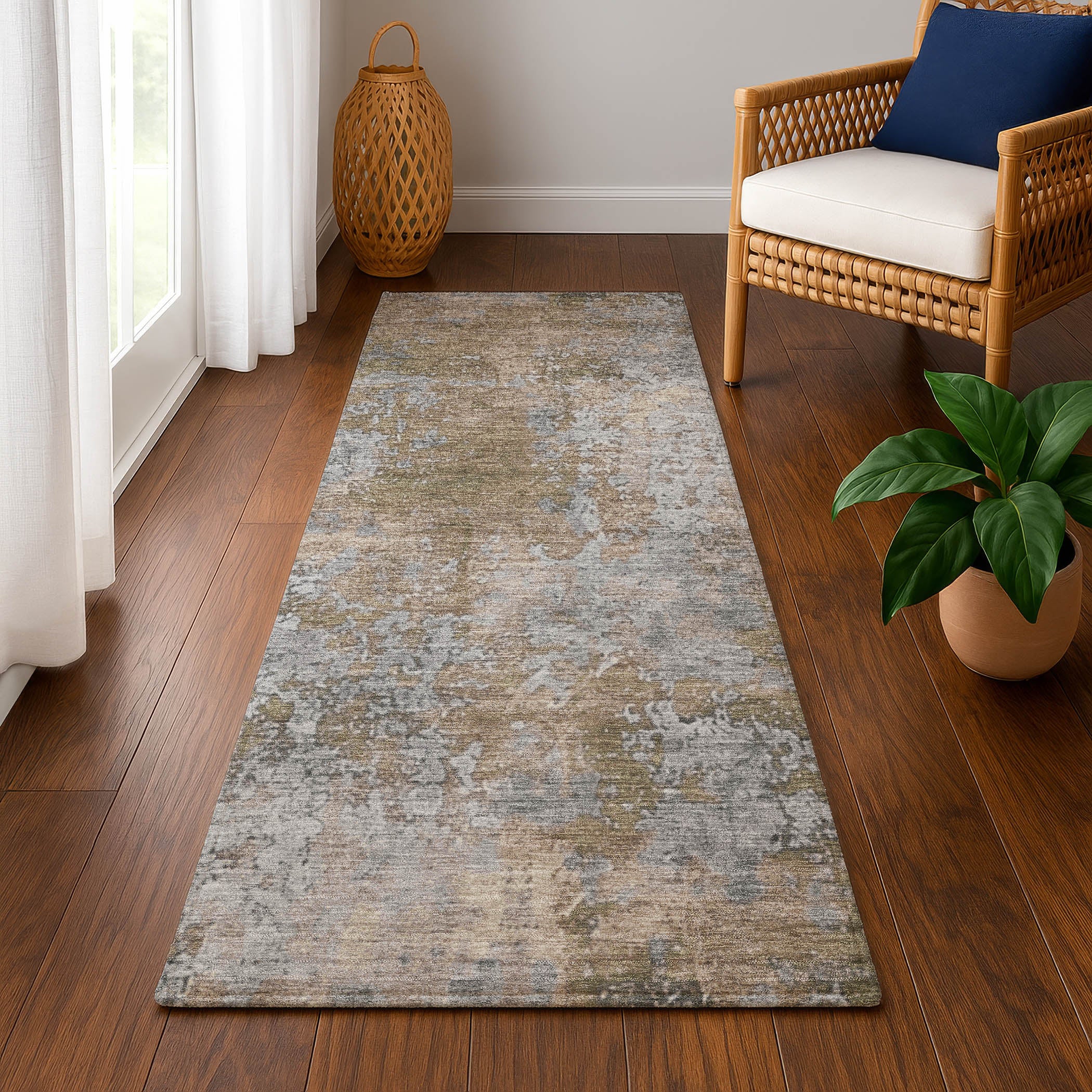Salzburg Machine Washable Transitional Taupe Brown Rug 2'3" x 7'6" #shape_Runner