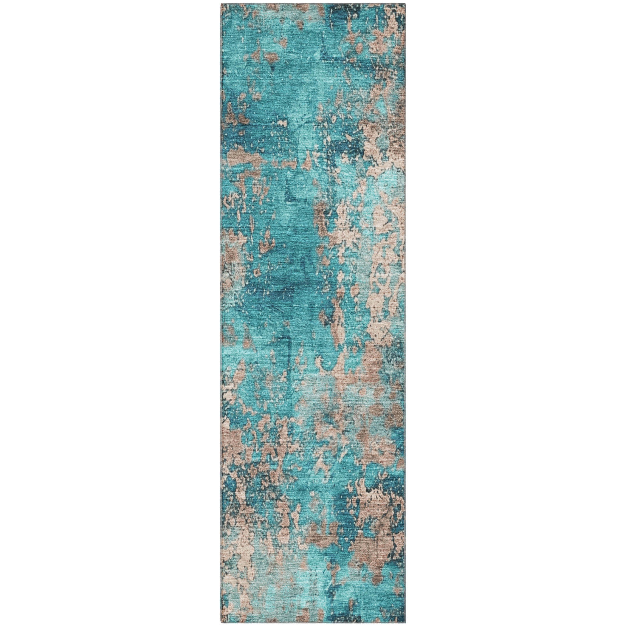 Salzburg Machine Washable Transitional Teal Rug 2'3" x 7'6" #shape_Runner