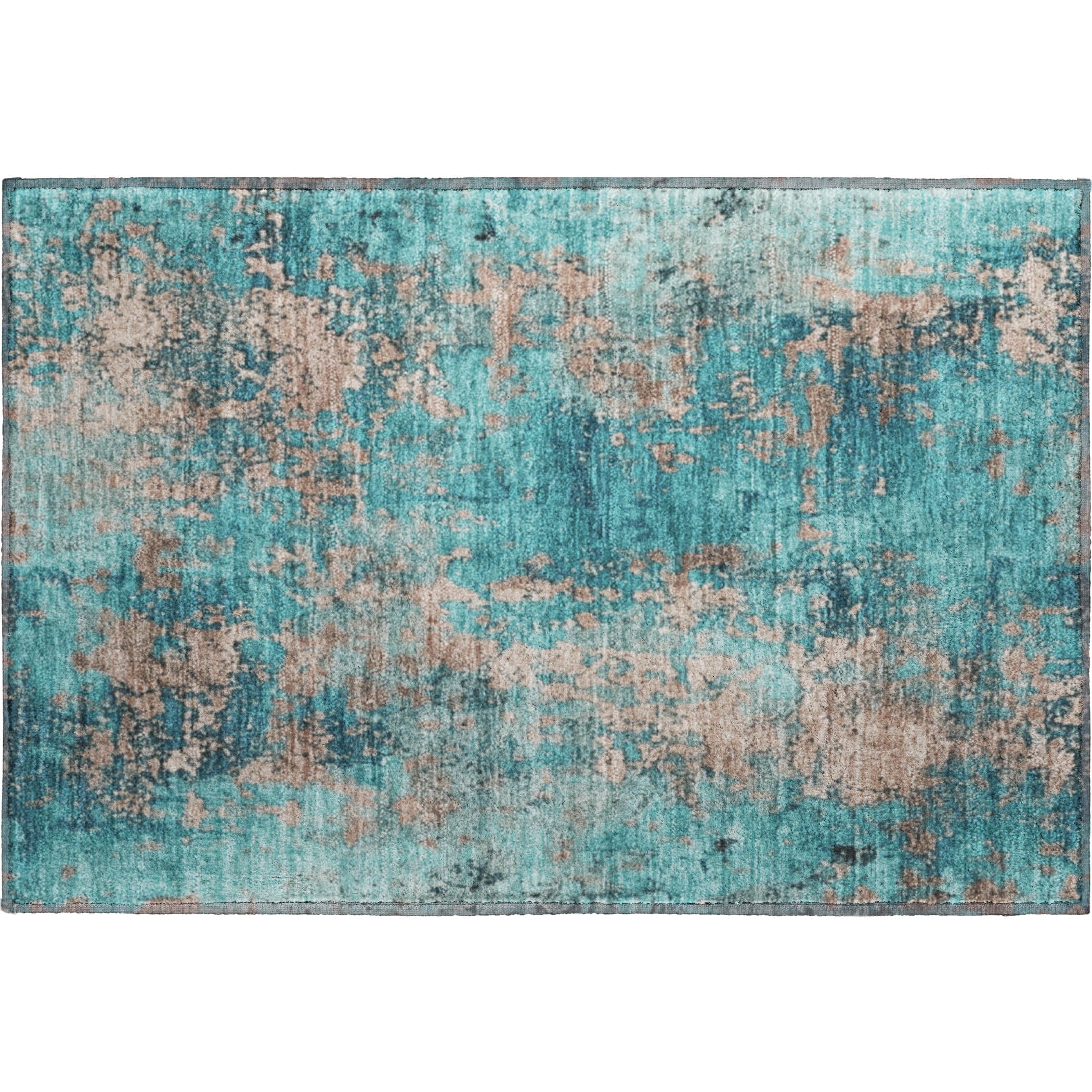 Salzburg Machine Washable Transitional Teal Rug 1'8" x 2'6" #shape_Rectangle