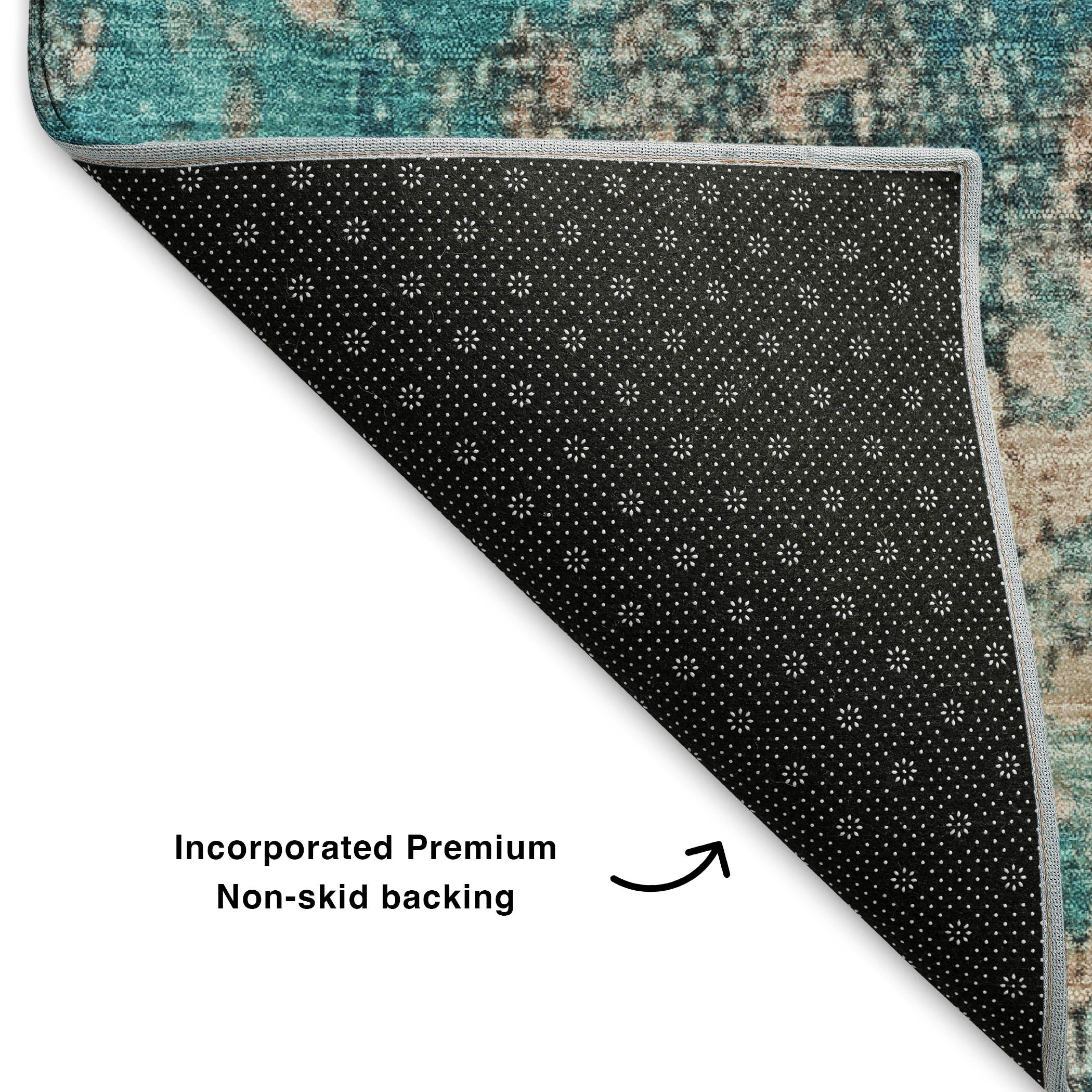 Salzburg Machine Washable Transitional Teal Rug 1'8" x 2'6" #shape_Rectangle