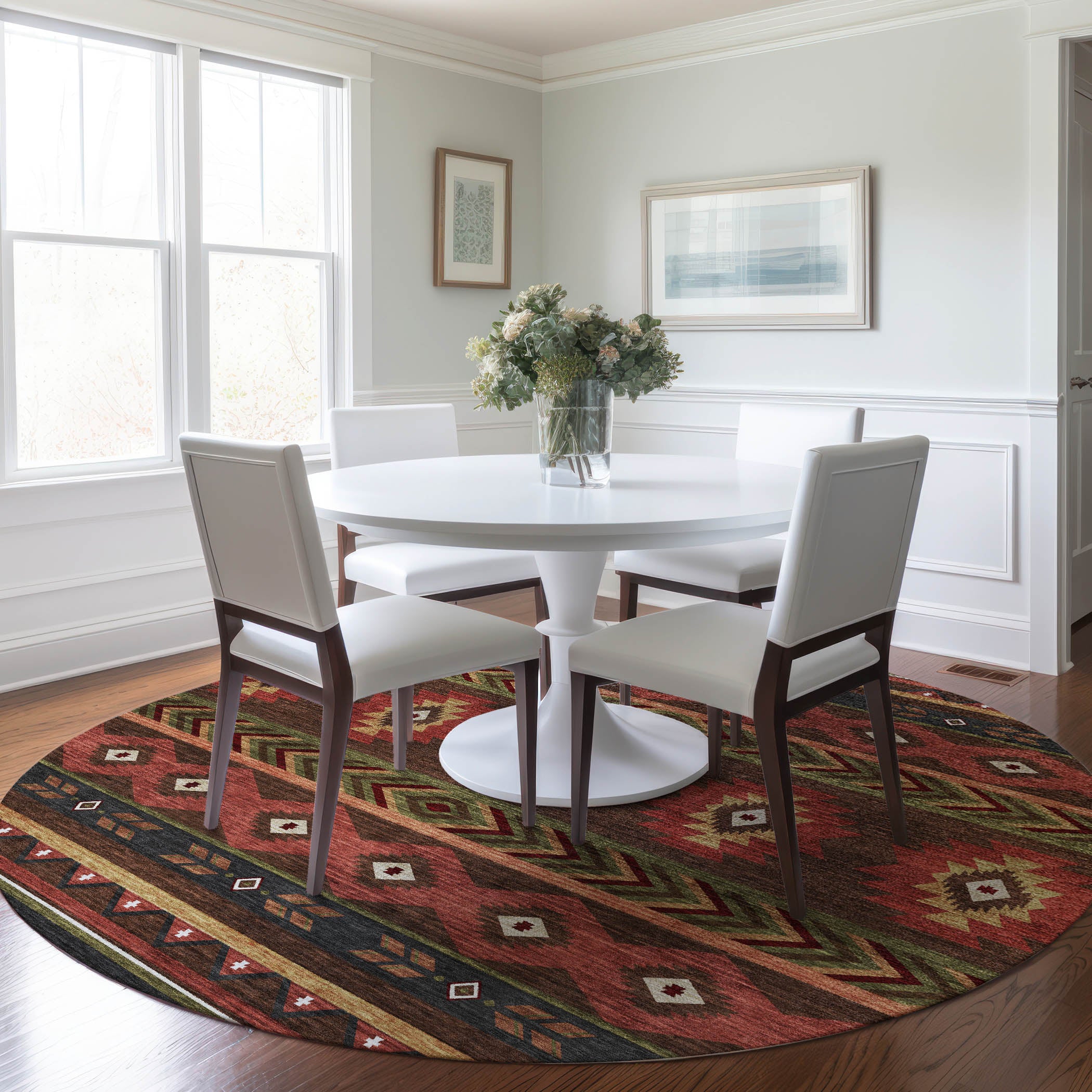 Montevideo Machine Washable Southwest Brown Rug 8' x 8' #shape_Round