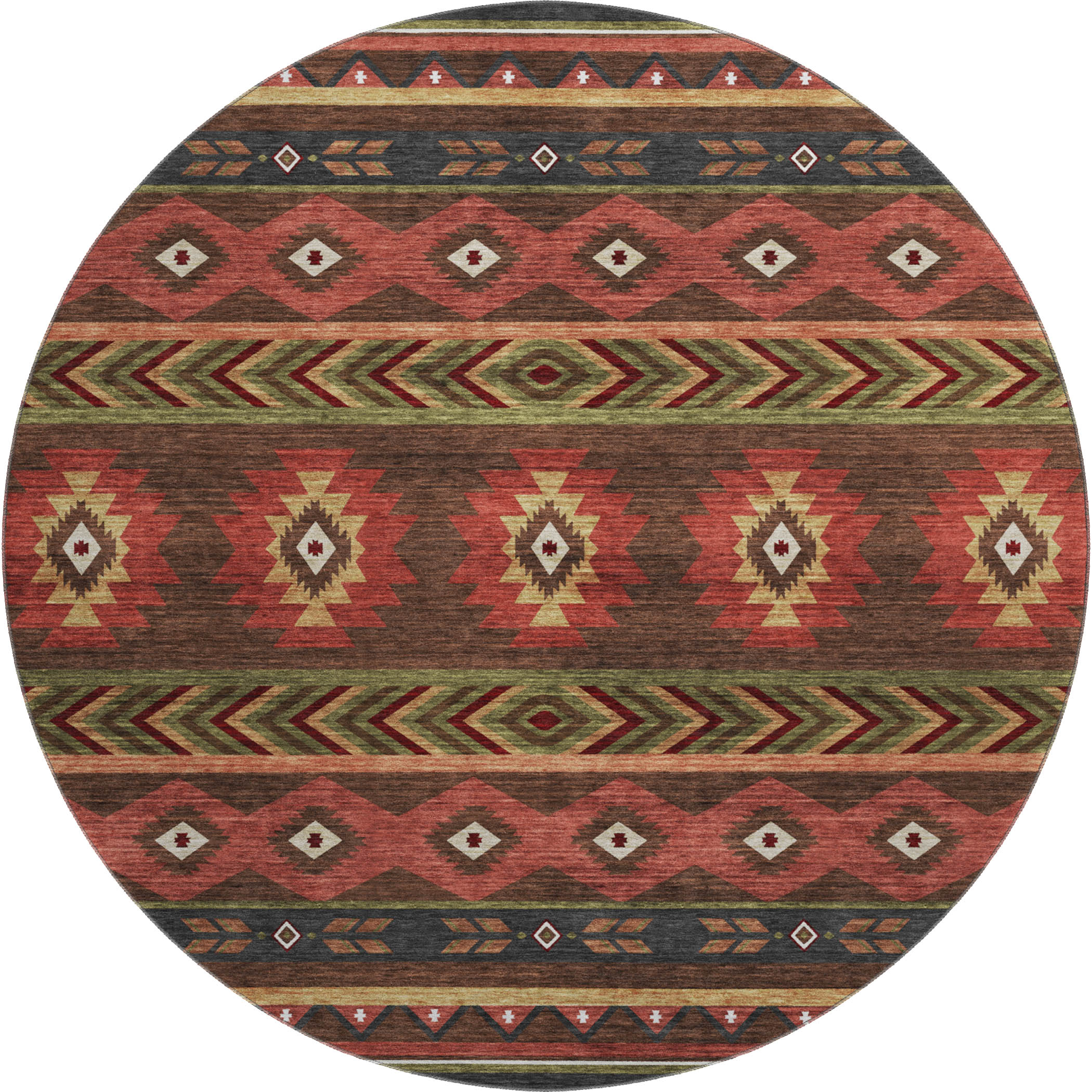 Montevideo Machine Washable Southwest Brown Rug 8' x 8' #shape_Round