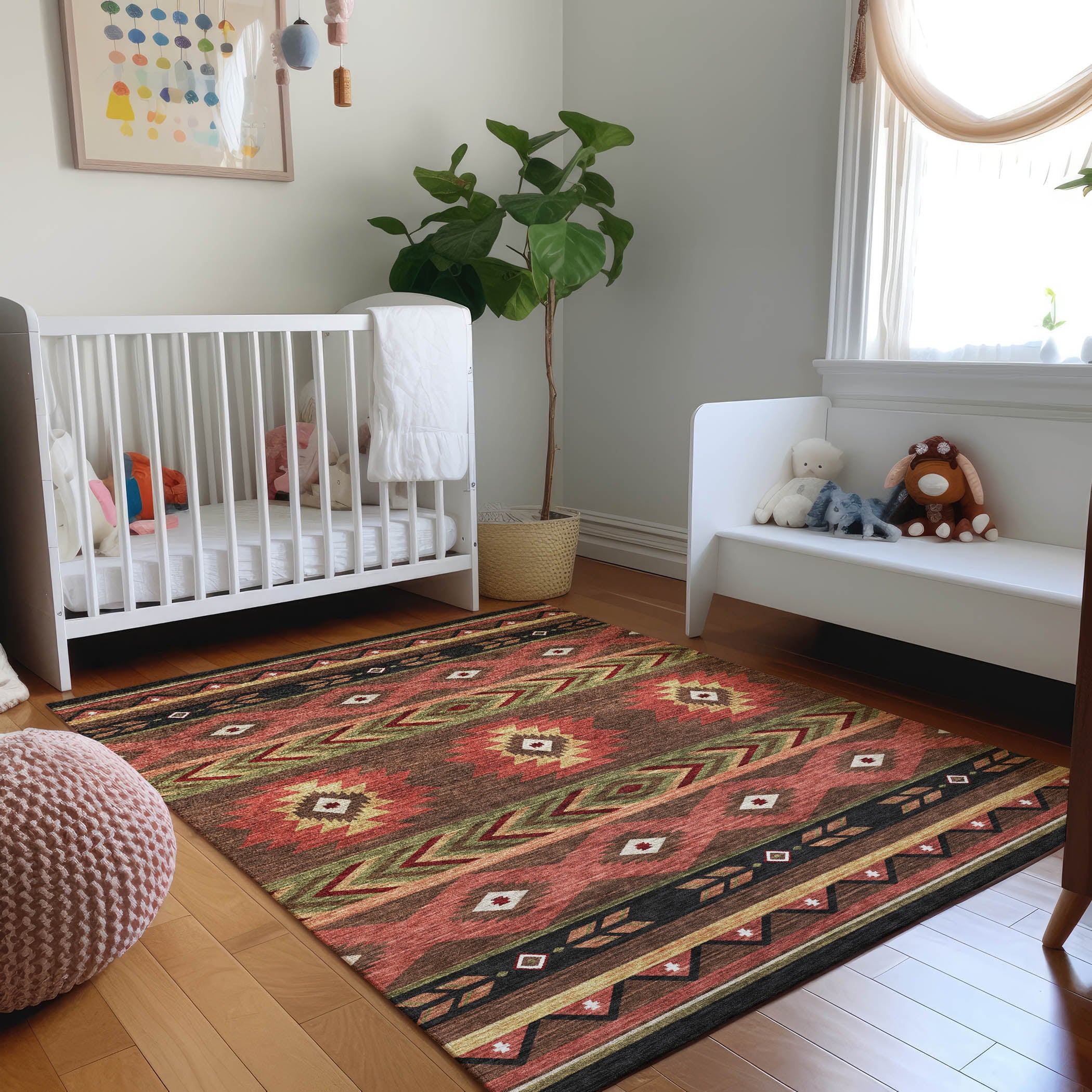 Montevideo Machine Washable Southwest Brown Rug 2'6" x 3'10" #shape_Rectangle