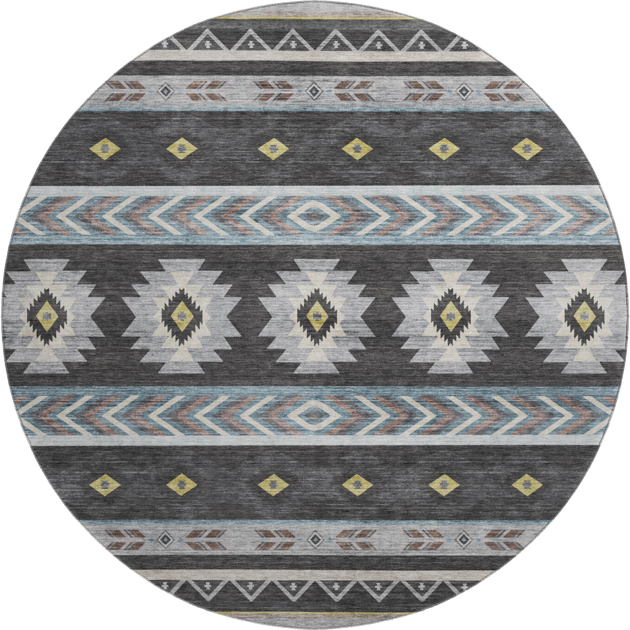 Montevideo Machine Washable Southwest Midnight Black Rug 8' x 8' #shape_Round