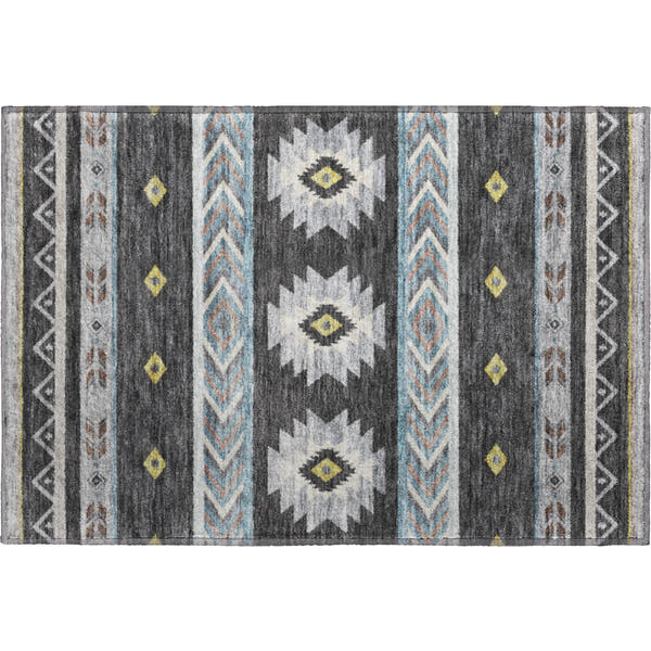 Montevideo Machine Washable Southwest Midnight Black Rug 1'8" x 2'6"