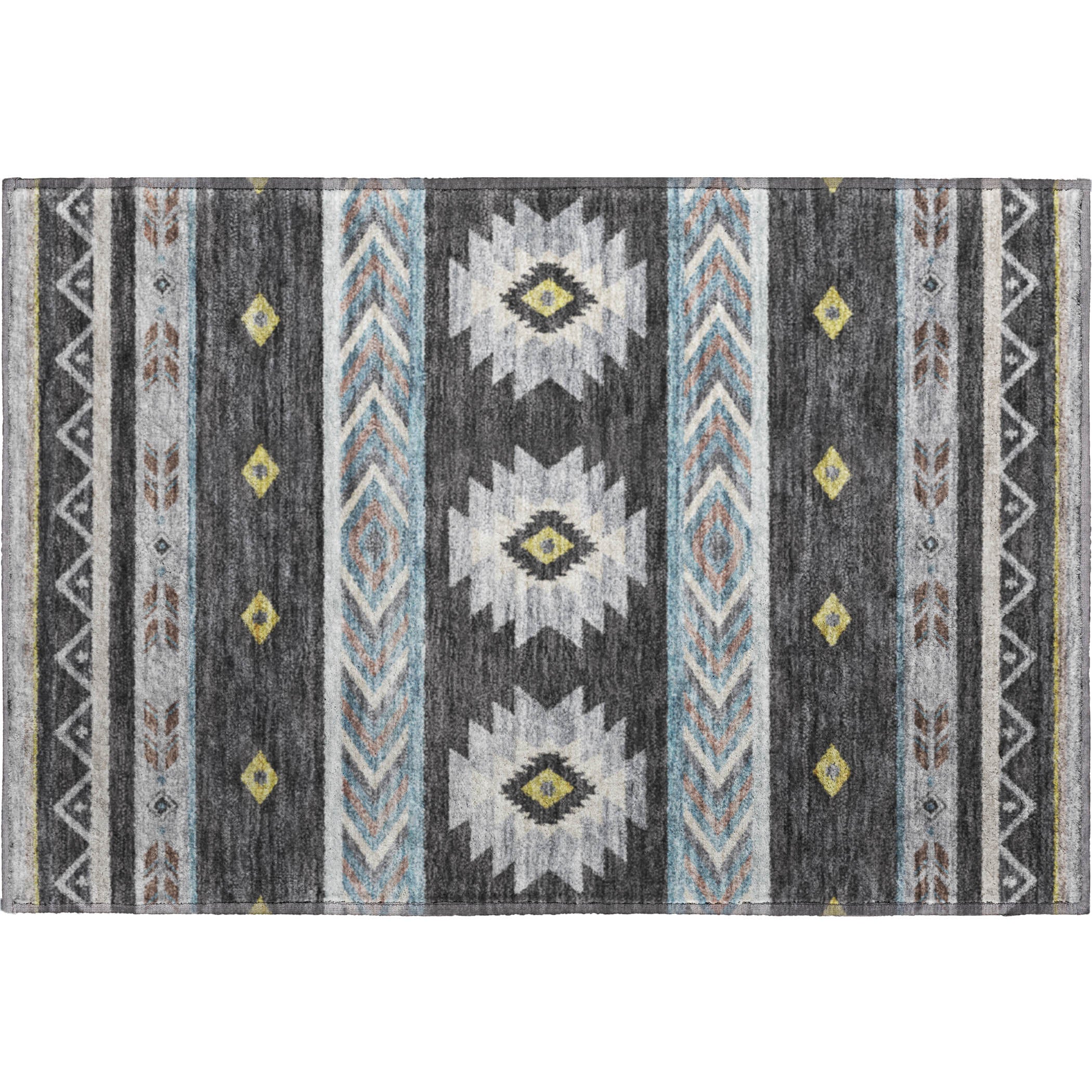 Montevideo Machine Washable Southwest Midnight Black Rug 1'8" x 2'6" #shape_Rectangle