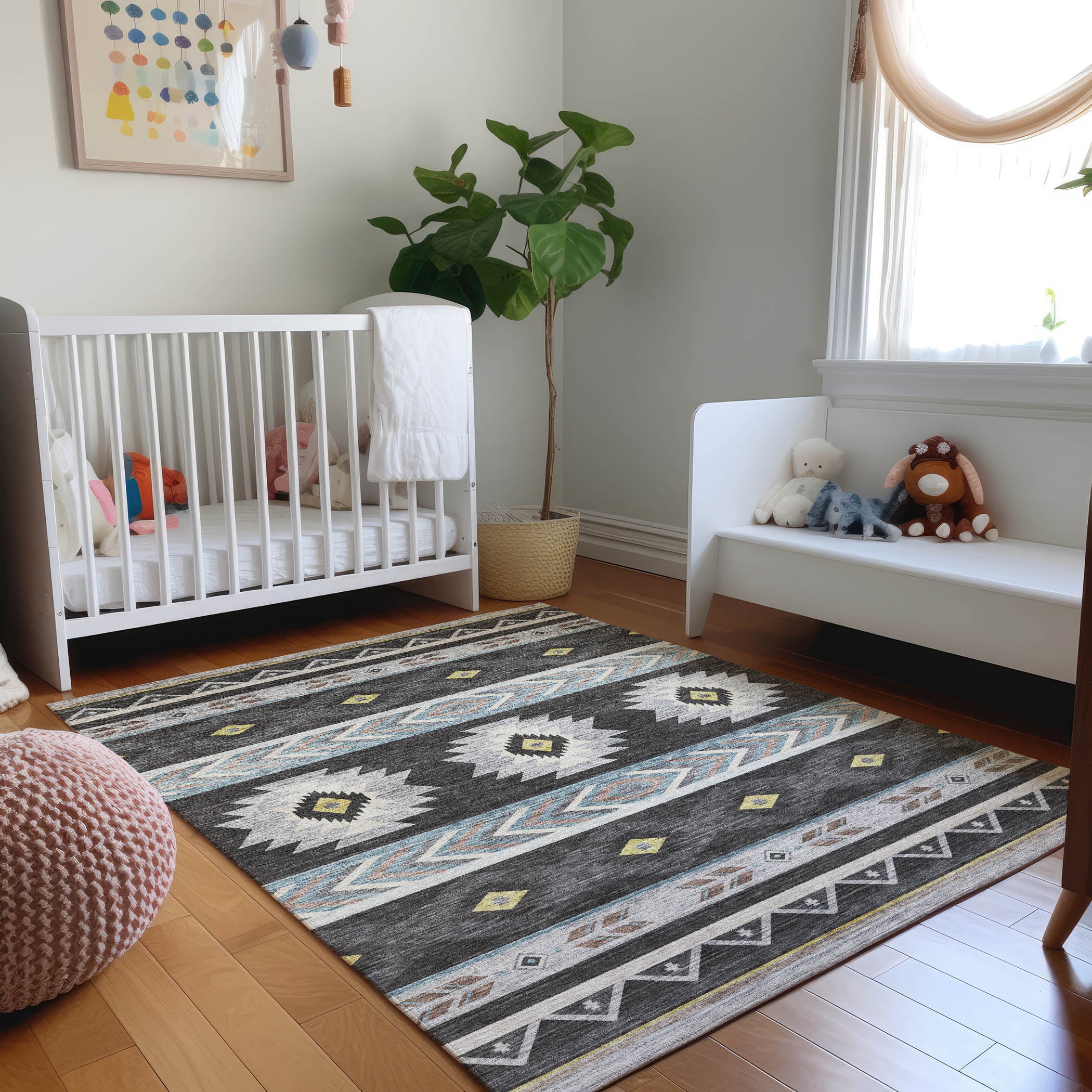 Montevideo Machine Washable Southwest Midnight Black Rug 2'6" x 3'10" #shape_Rectangle
