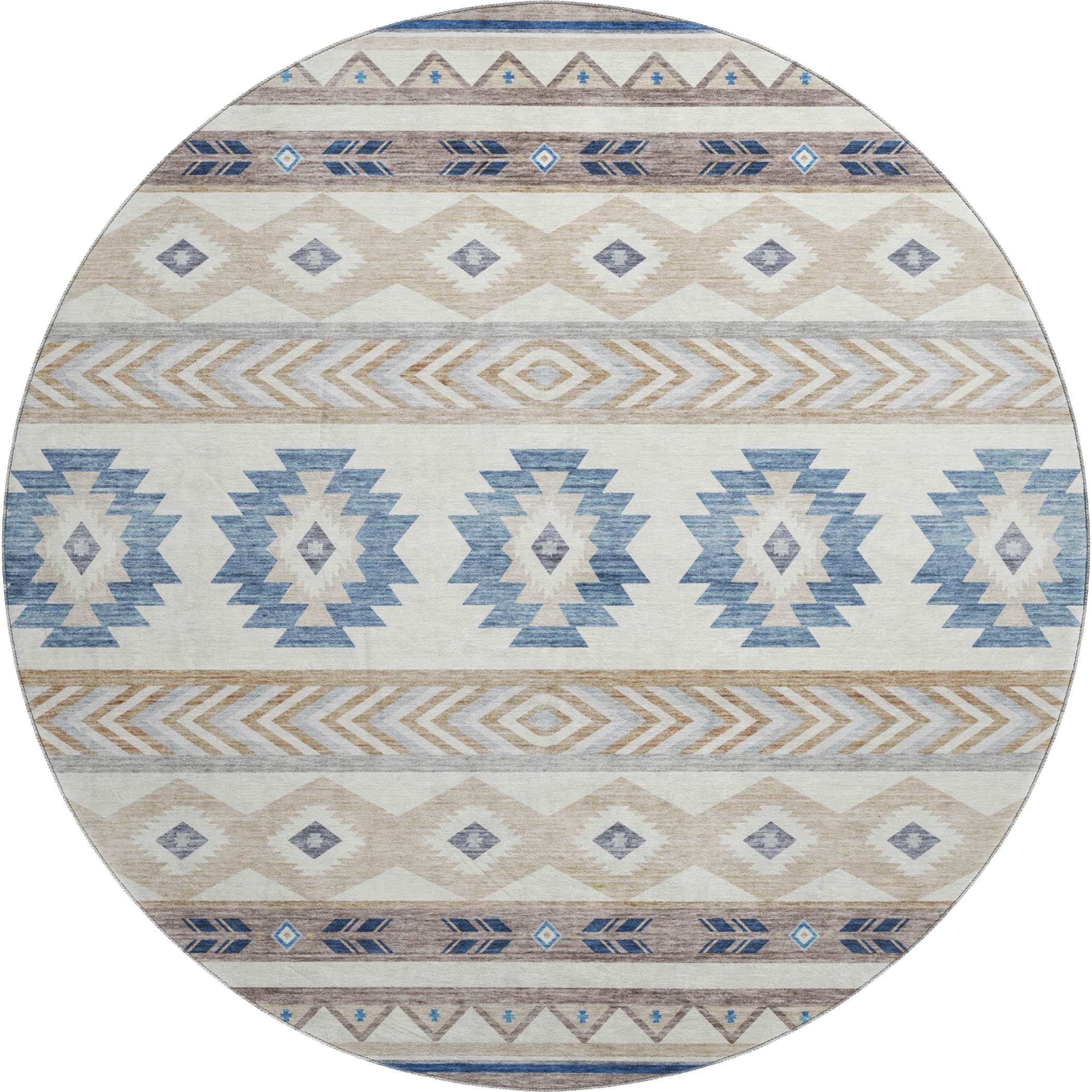 Montevideo Machine Washable Southwest Taupe Ivory Rug 8' x 8' #shape_Round