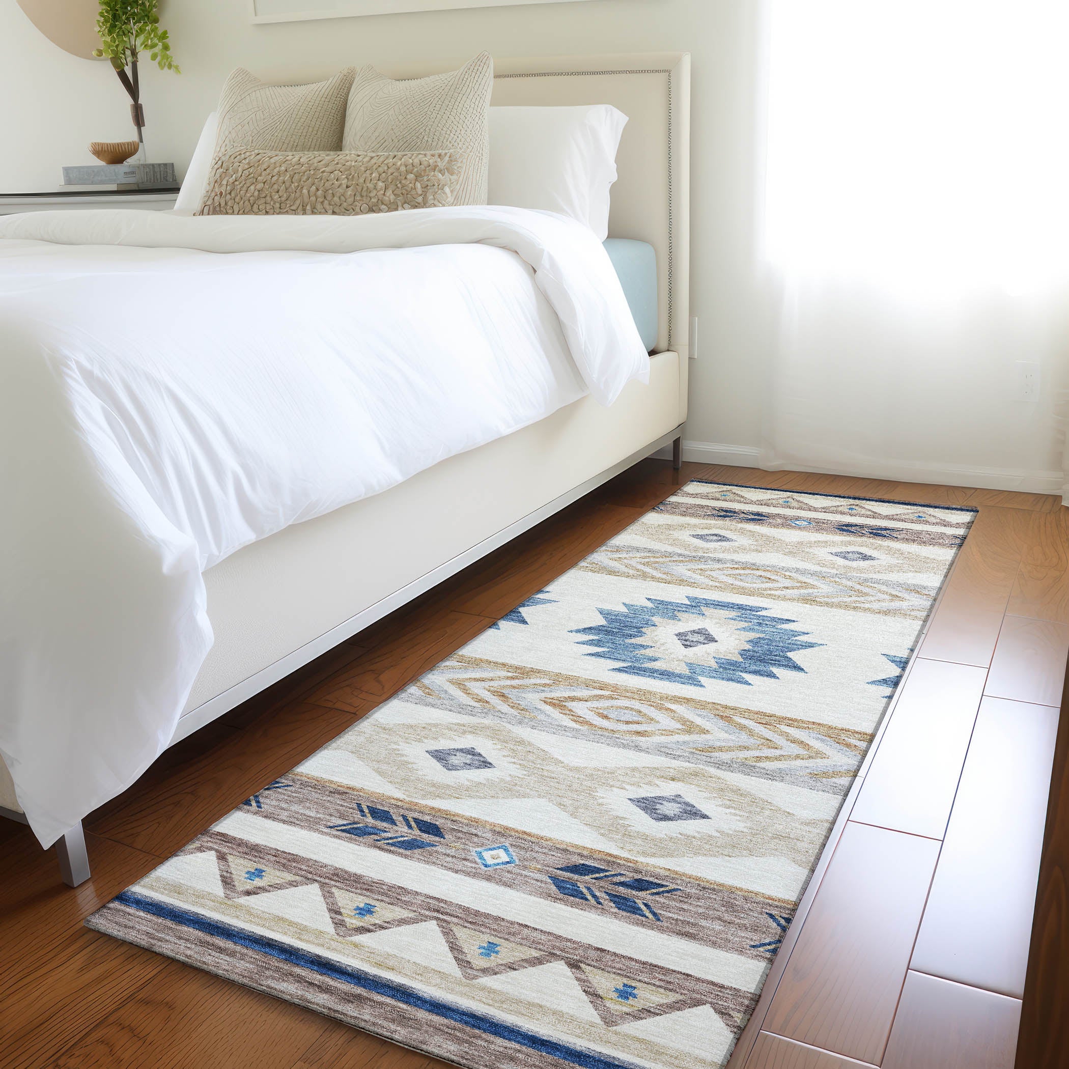 Montevideo Machine Washable Southwest Taupe Ivory Rug 2'3" x 7'6" #shape_Runner