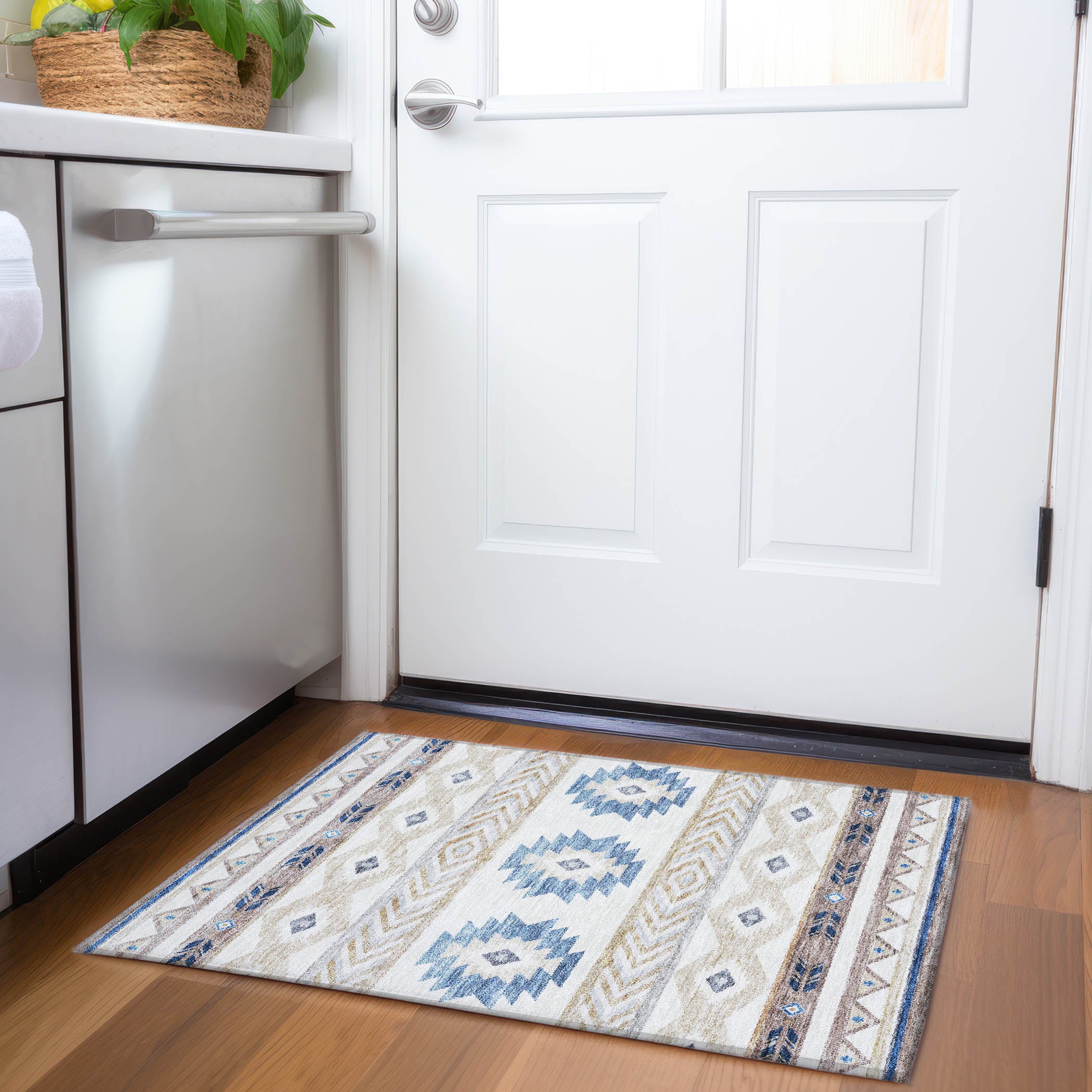 Montevideo Machine Washable Southwest Taupe Ivory Rug 1'8" x 2'6" #shape_Rectangle