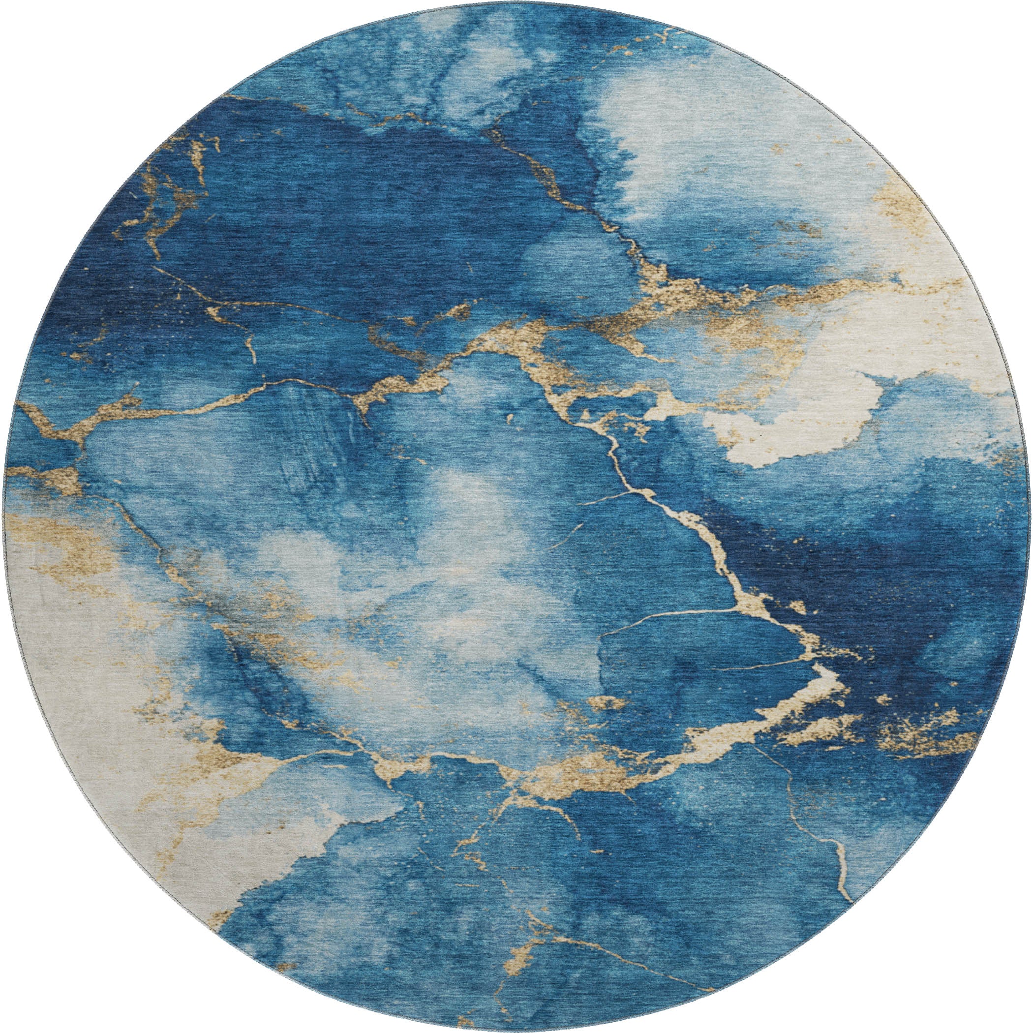 Athens Machine Washable Transitional Navy Blue Rug 8' x 8' #shape_Round