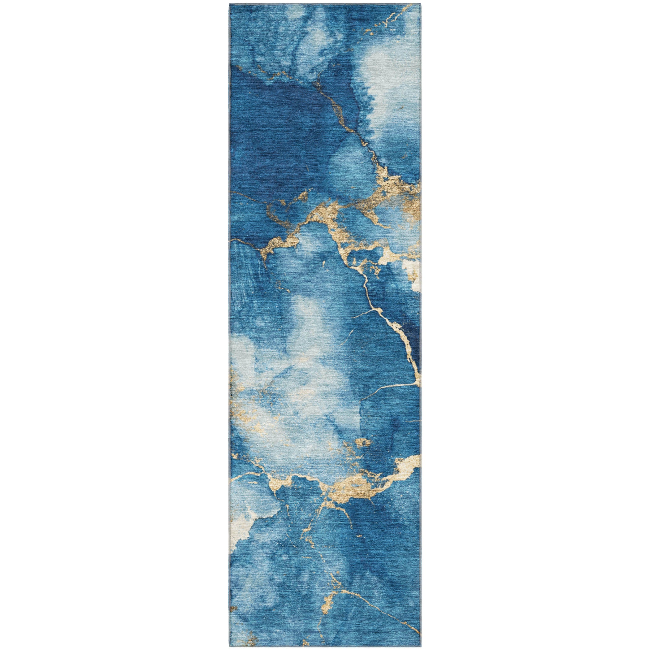 Athens Machine Washable Transitional Navy Blue Rug 2'3" x 7'6" #shape_Runner