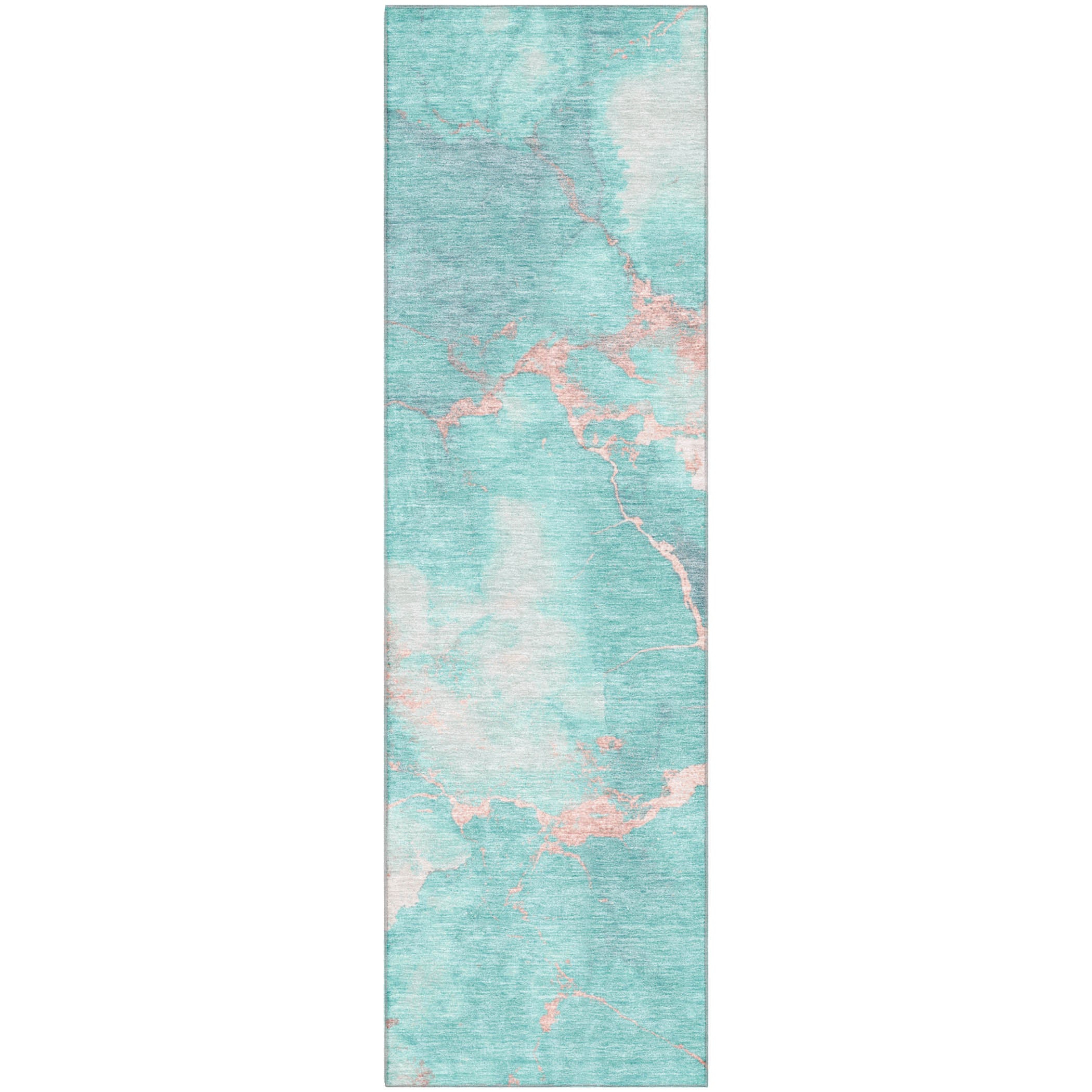 Athens Machine Washable Transitional Teal Rug 2'3" x 7'6" #shape_Runner