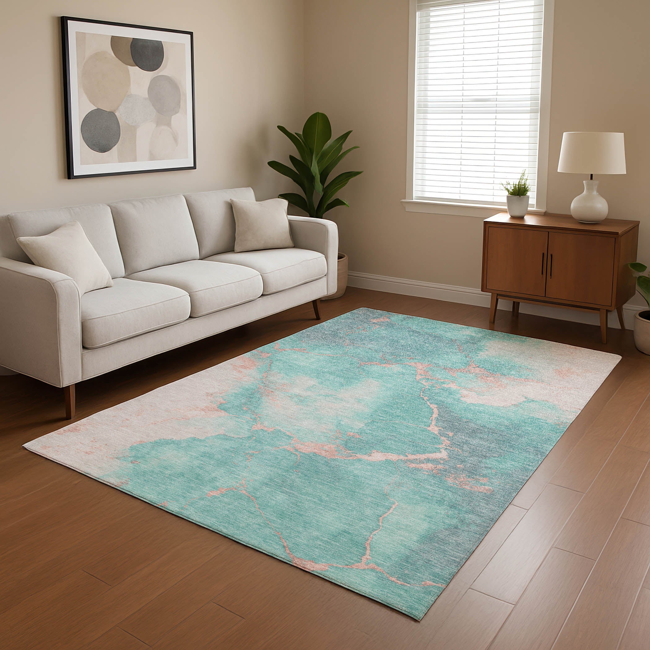 Athens Machine Washable Transitional Teal Rug 2'6" x 3'10" #shape_Rectangle
