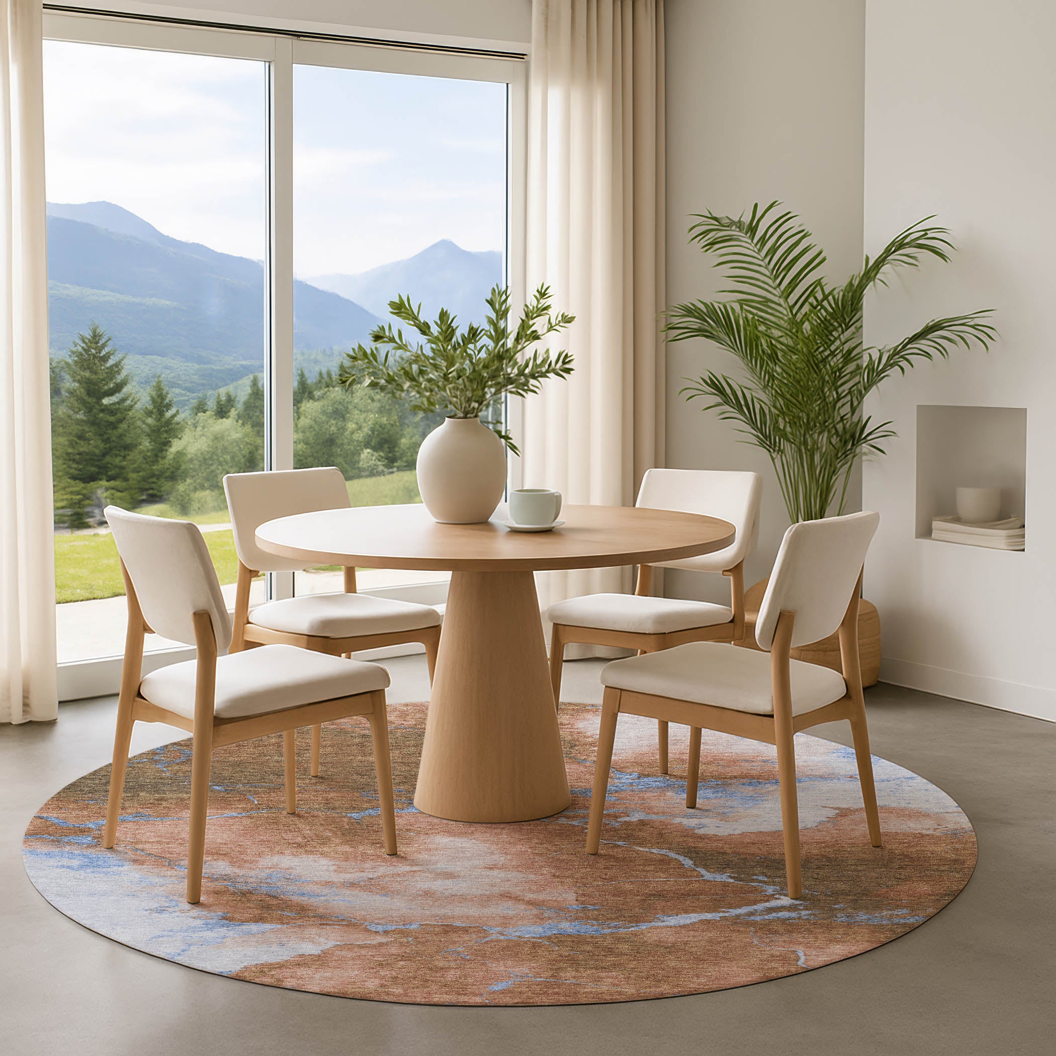 Athens Machine Washable Transitional Terracotta Orange Rug 8' x 8' #shape_Round