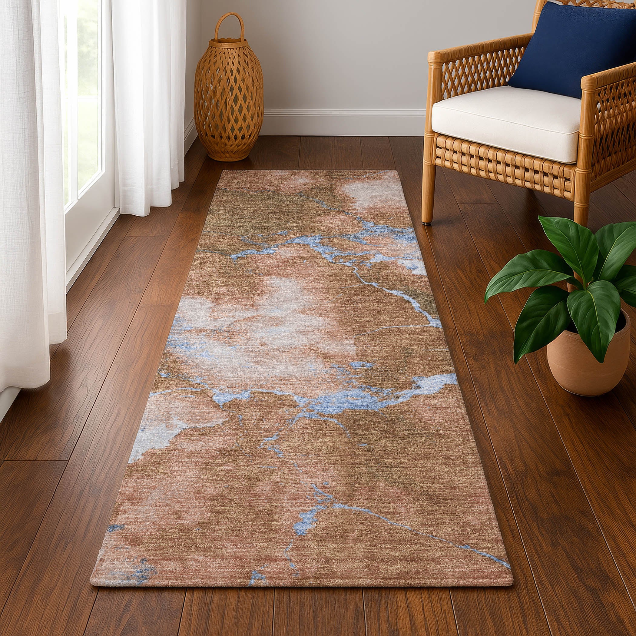 Athens Machine Washable Transitional Terracotta Orange Rug 2'3" x 7'6" #shape_Runner