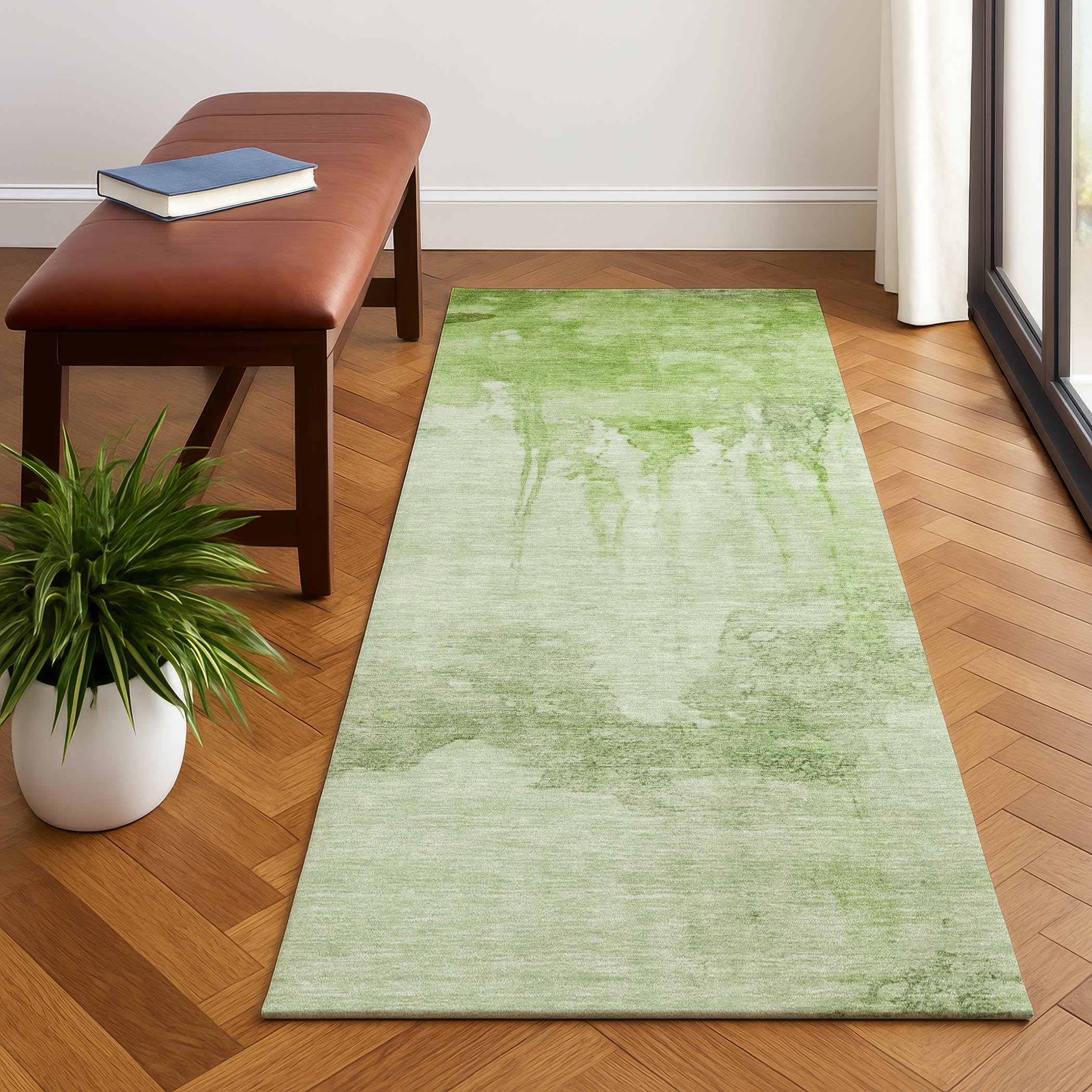 Florence Machine Washable Transitional Aloe Green Rug 2'3" x 7'6" #shape_Runner