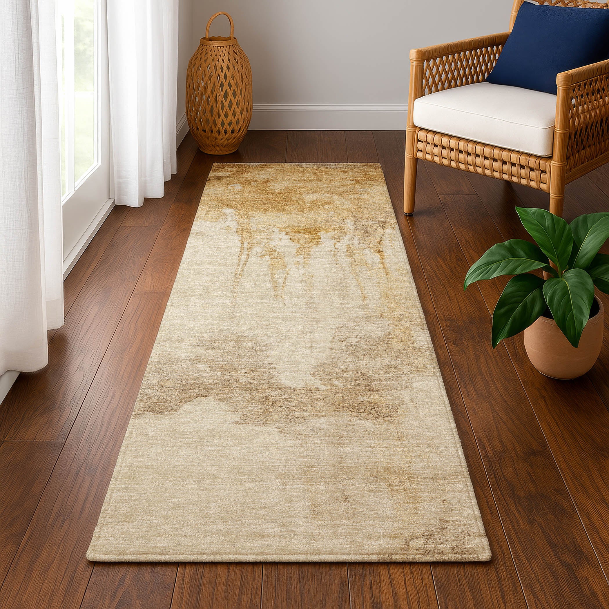 Florence Machine Washable Transitional Gold Rug 2'3" x 7'6" #shape_Runner
