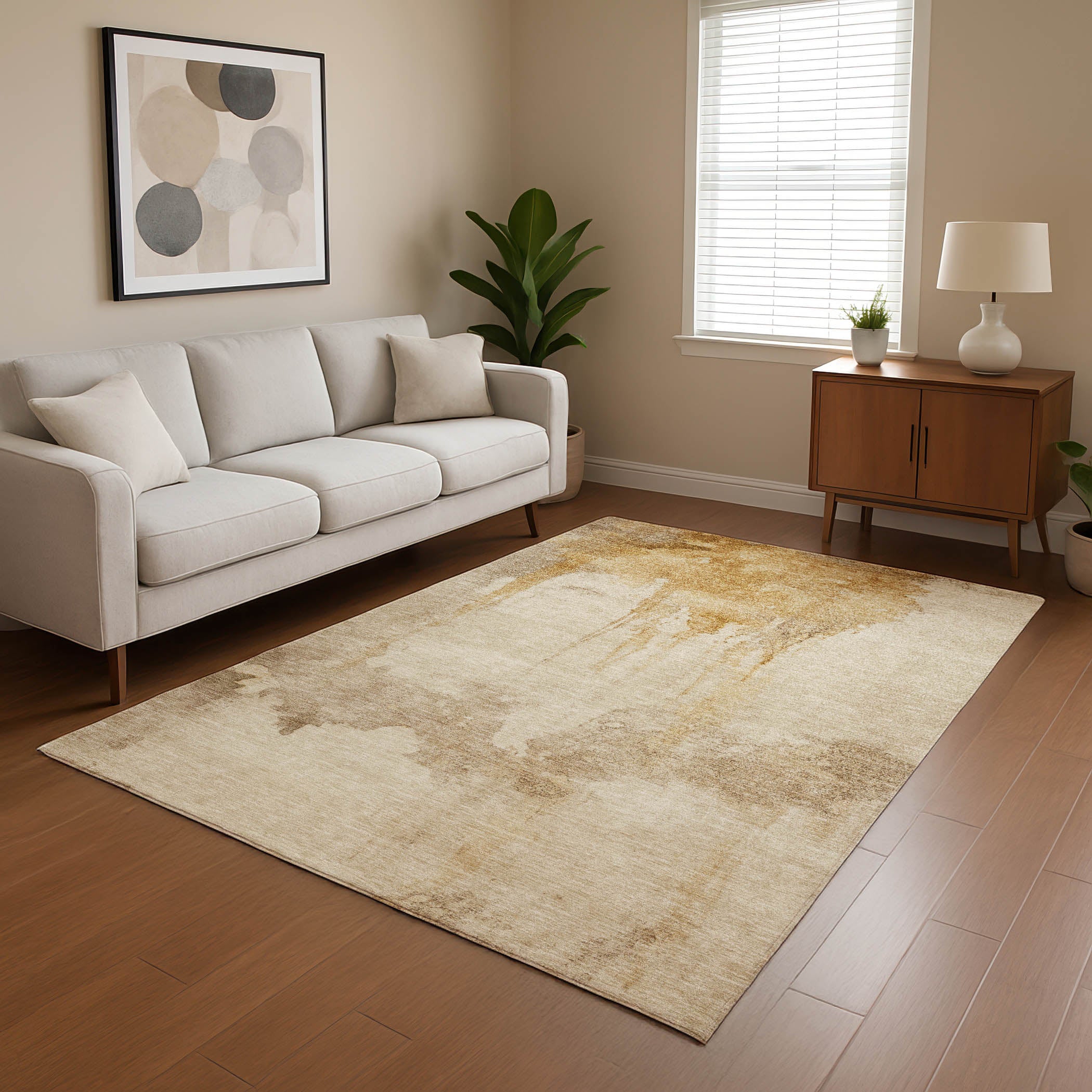 Florence Machine Washable Transitional Gold Rug 2'6" x 3'10" #shape_Rectangle