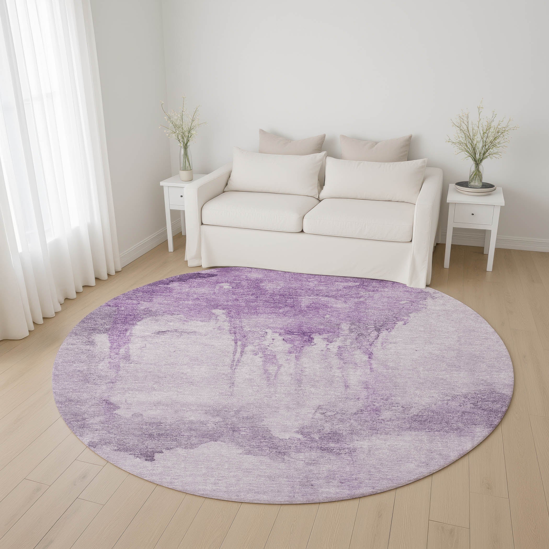 Florence Machine Washable Transitional Lavender Purple Rug 8' x 8' #shape_Round