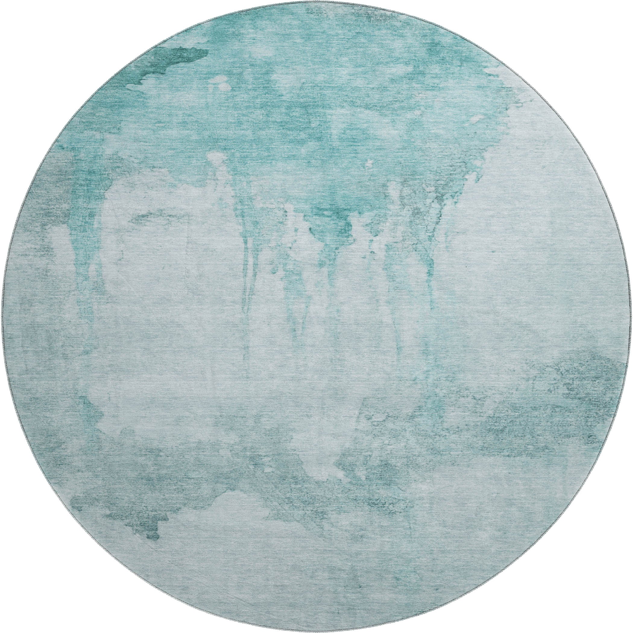 Florence Machine Washable Transitional Teal Rug 8' x 8' #shape_Round