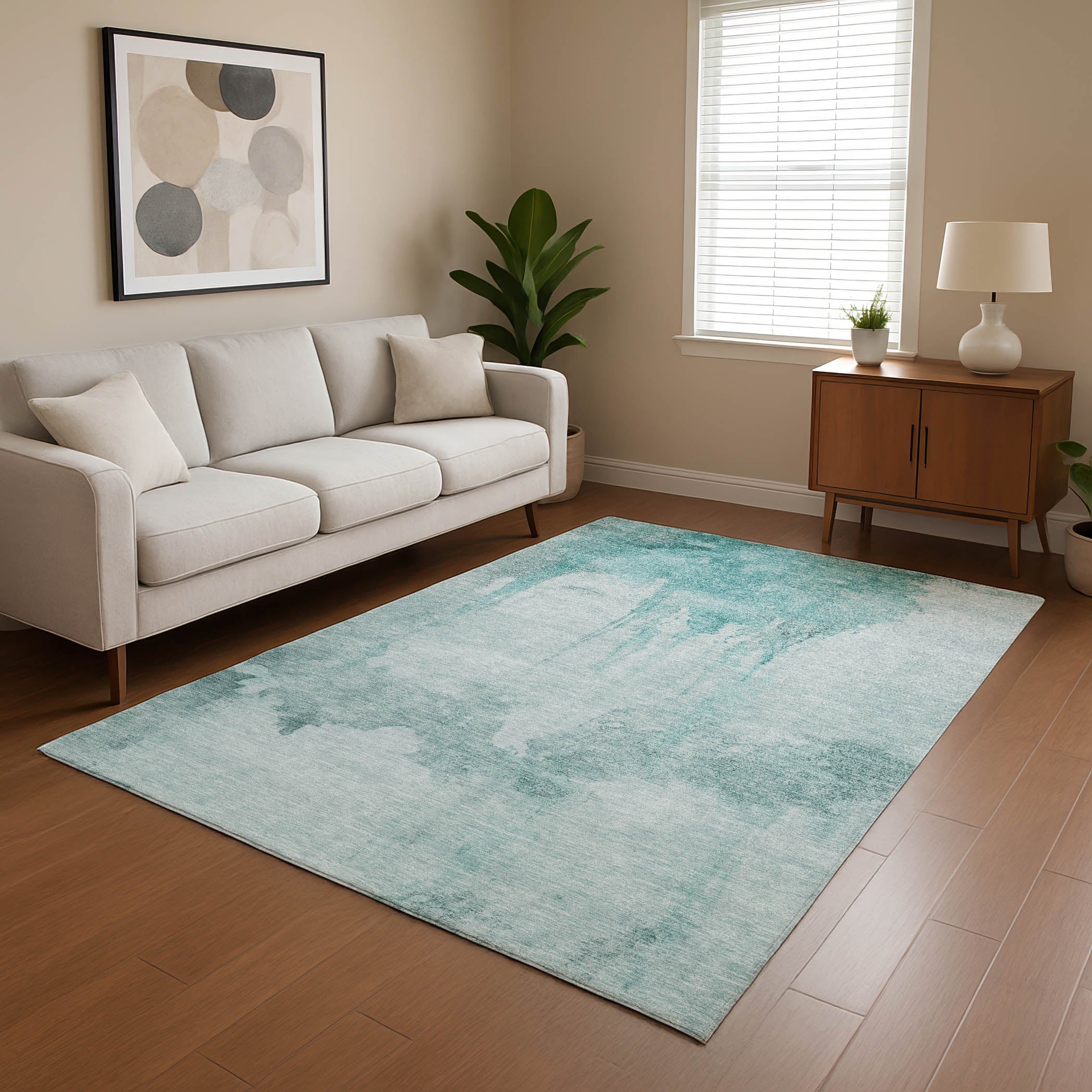 Florence Machine Washable Transitional Teal Rug 2'6" x 3'10" #shape_Rectangle