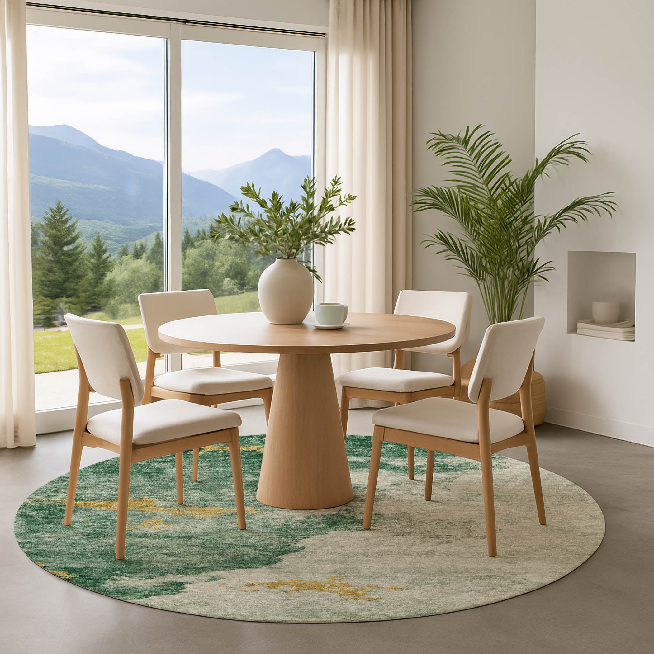 Kyoto Machine Washable Transitional Emerald Green Rug 8' x 8' #shape_Round