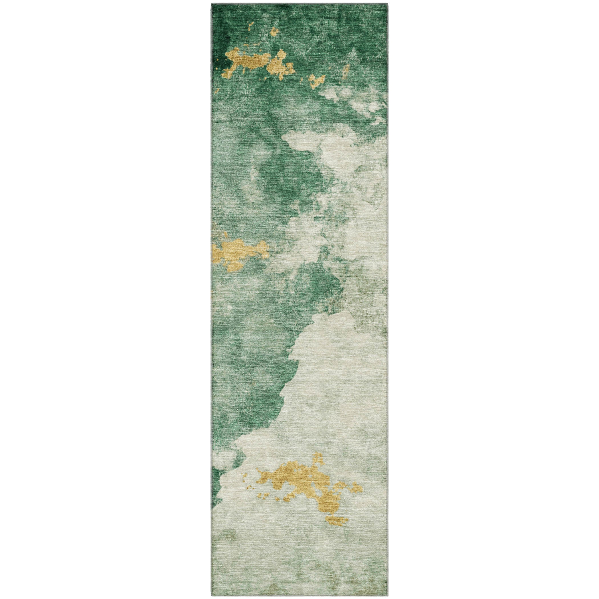 Kyoto Machine Washable Transitional Emerald Green Rug 2'3" x 7'6" #shape_Runner