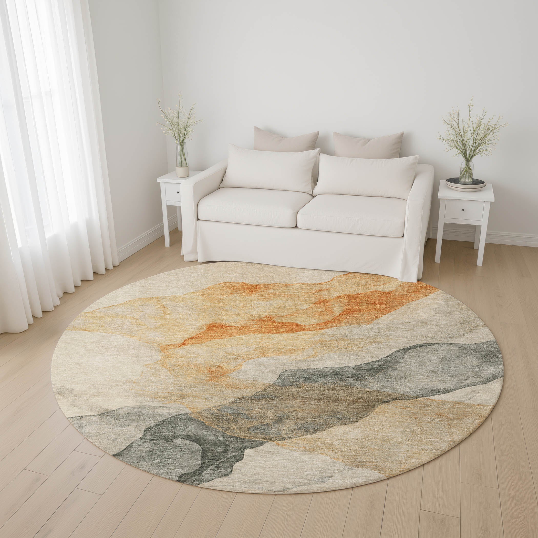 Ghent Machine Washable Transitional Orange Rug 8' x 8' #shape_Round