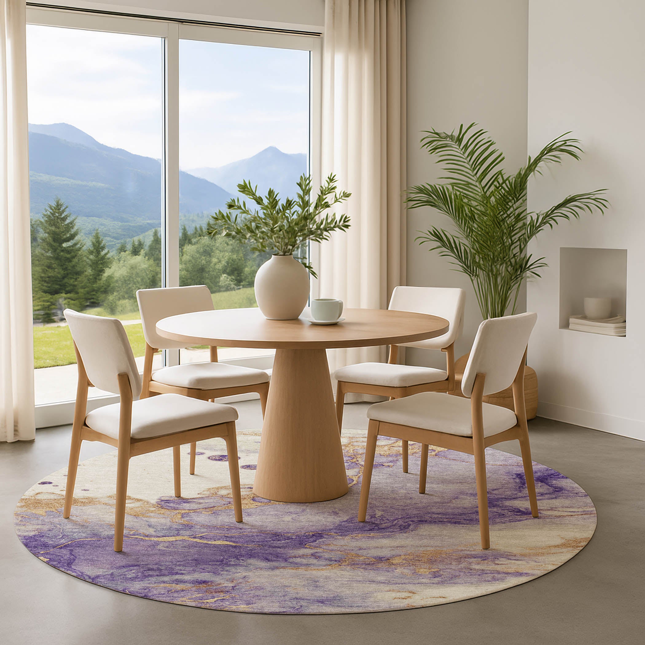 Florence Machine Washable Transitional Purple Rug 8' x 8' #shape_Round