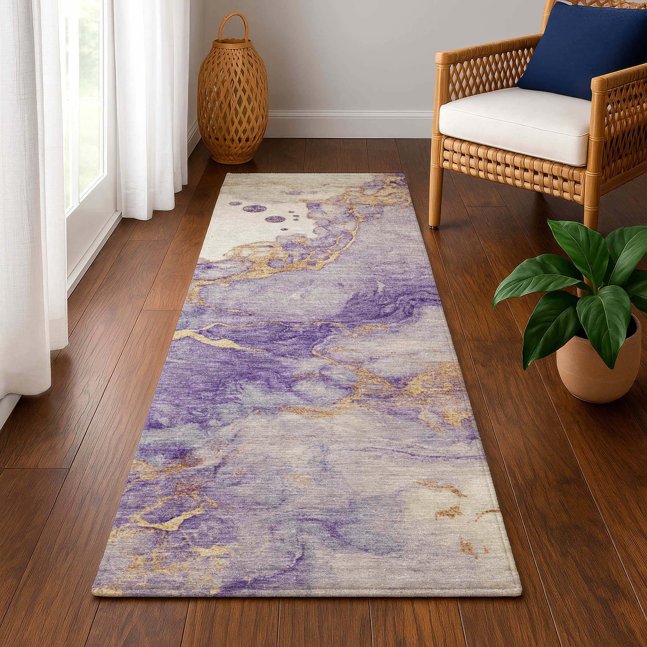 Florence Machine Washable Transitional Purple Rug 2'3" x 7'6" #shape_Runner