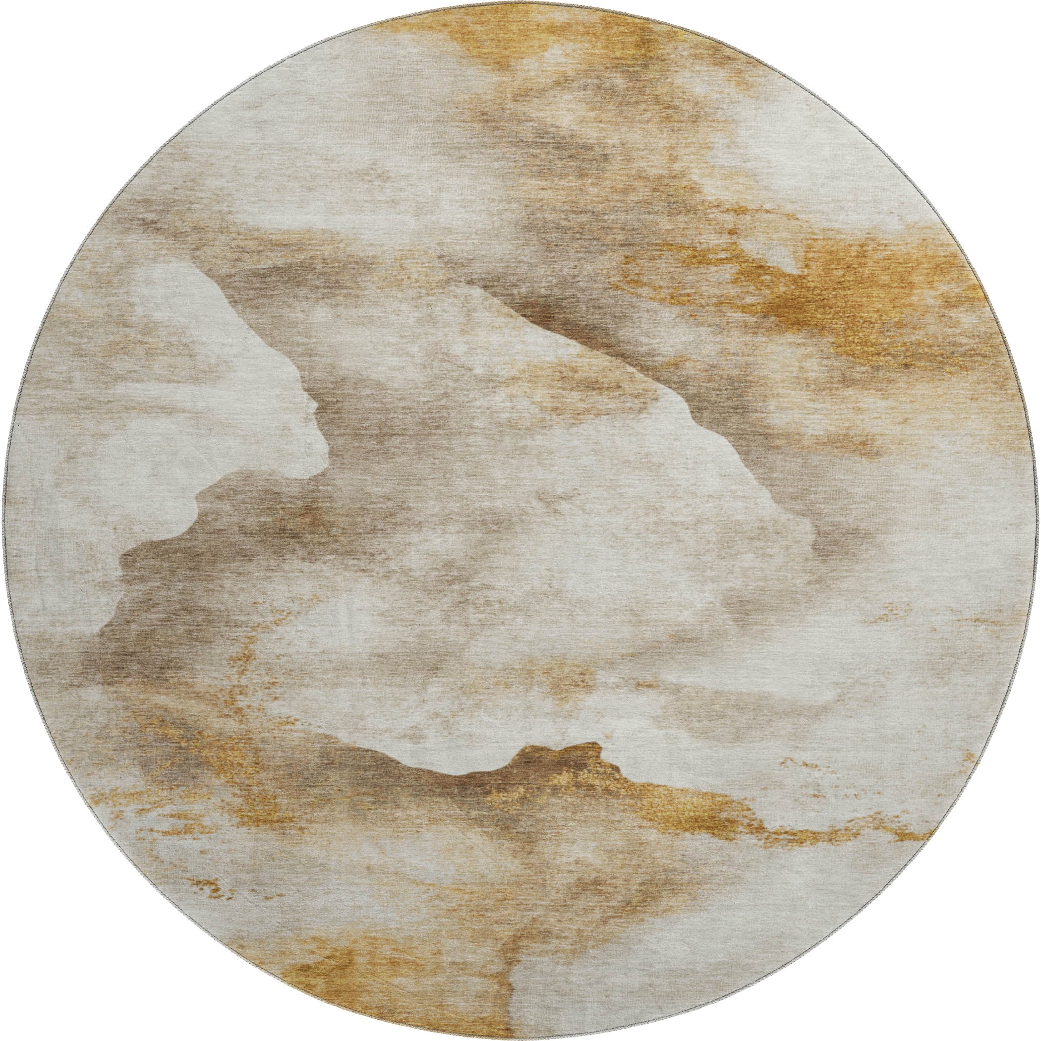 Siena Machine Washable Transitional Beige Brown Rug 8' x 8' #shape_Round