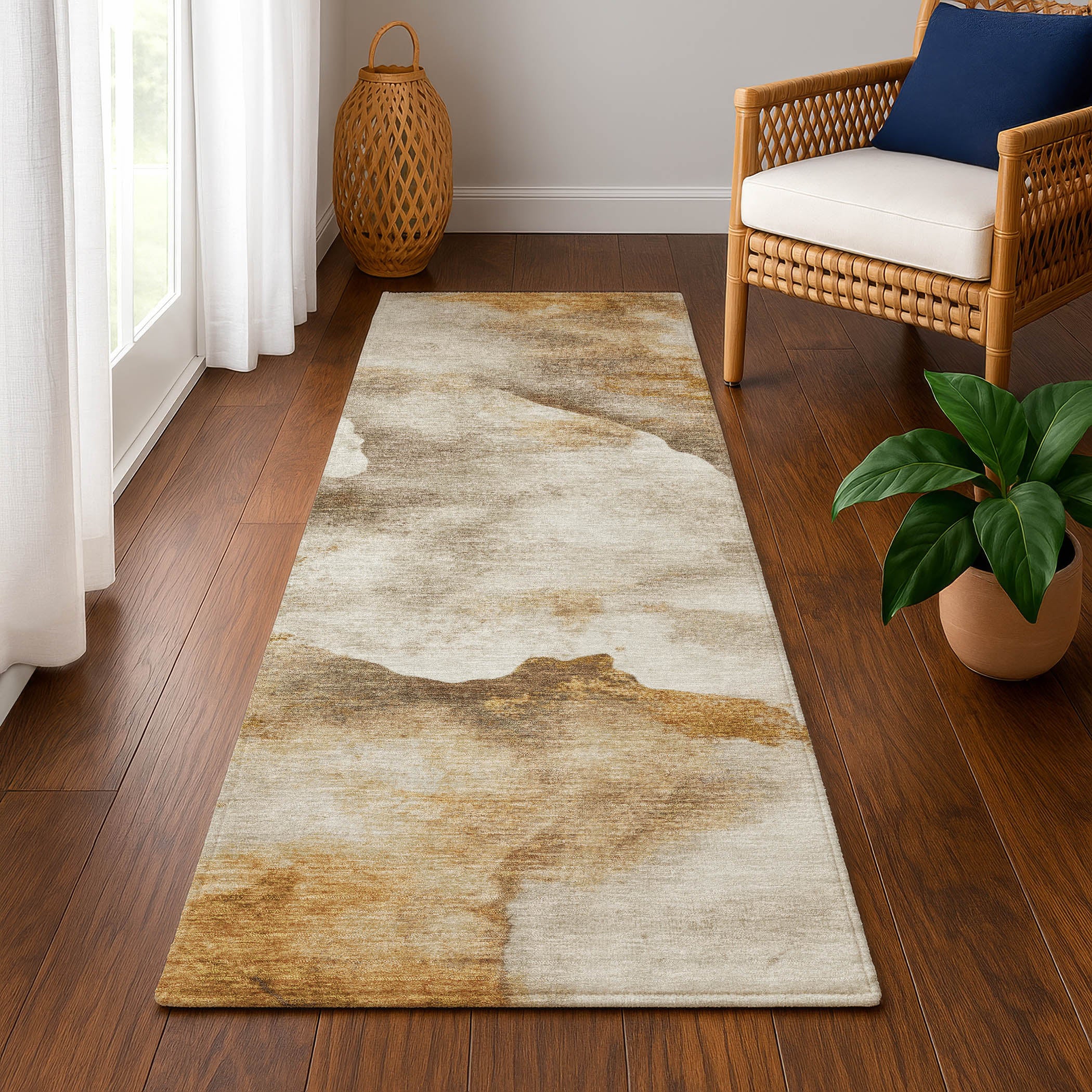 Siena Machine Washable Transitional Beige Brown Rug 2'3" x 7'6" #shape_Runner